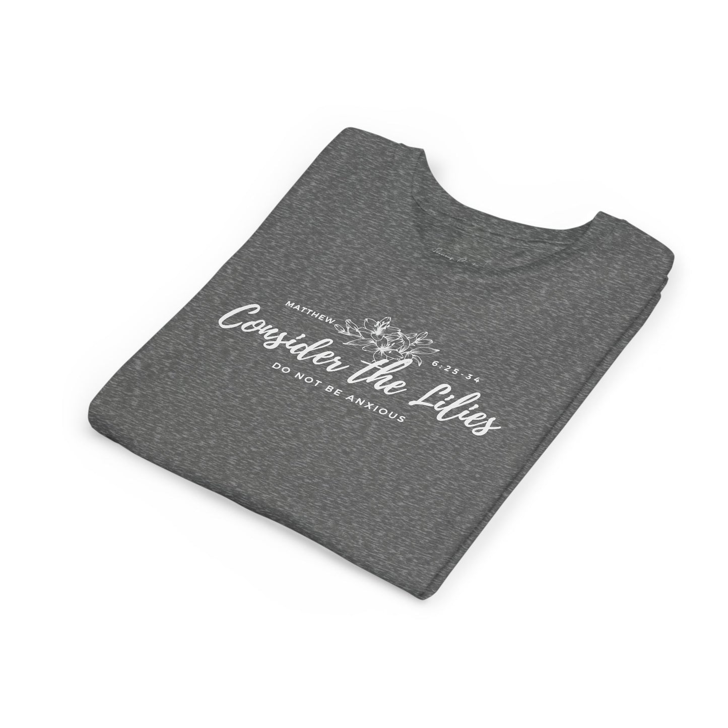 Bella + Canvas Consider the Lilies Youth Tee, Inspirational Kids Shirt, Motivational T-Shirt, Spring Gift, Nature Lover Clothing