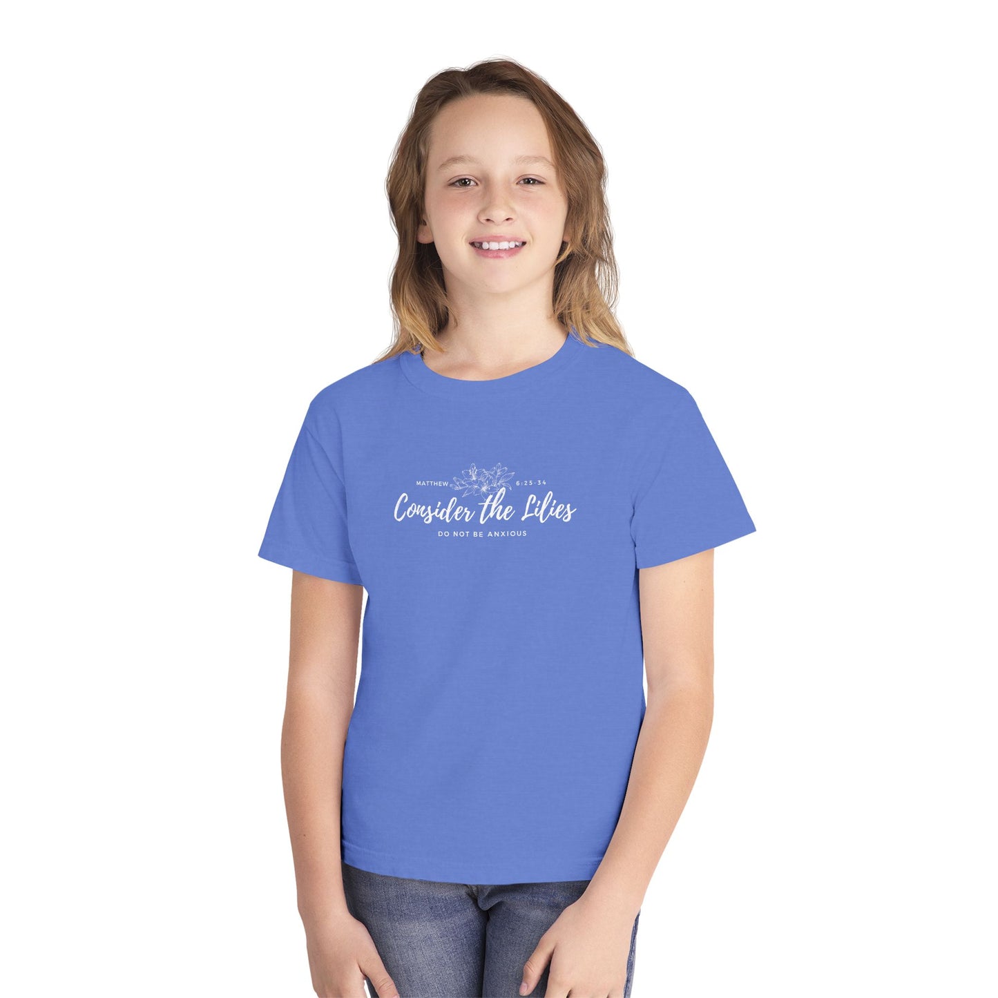 Comfort Colors "Consider the Lilies" Inspirational T-Shirt, Everyday Wear, Gift for kids, Christian Thought