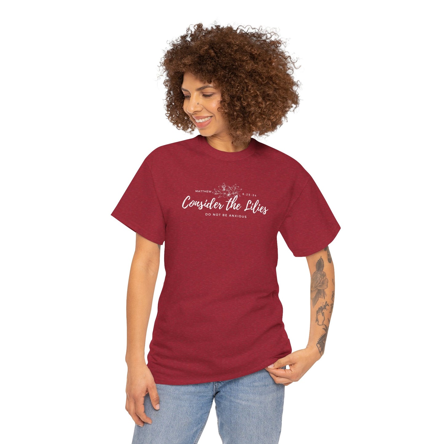 Gildan Unisex Heavy Cotton Tee with 'Consider the Lilies' Design | Casual Wear, Gifts, Inspirational Apparel, Everyday Comfort