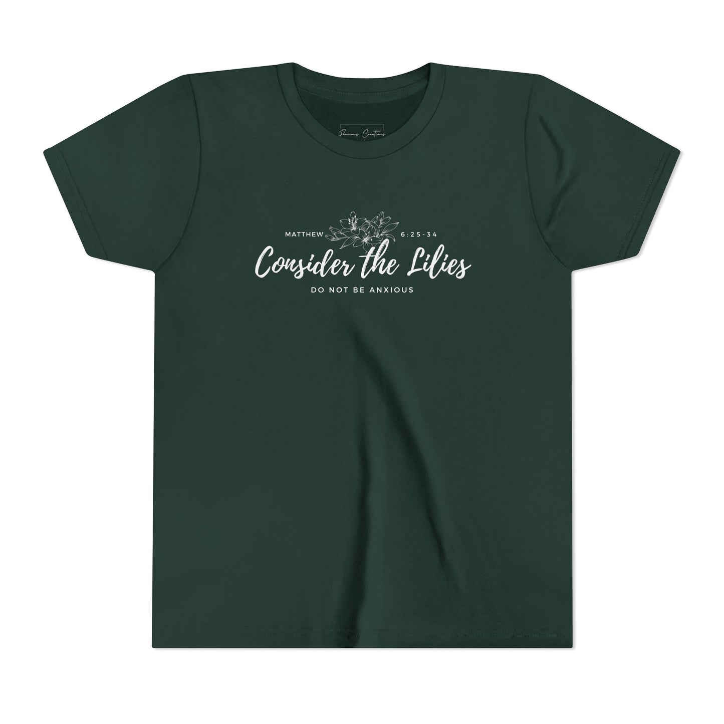 Bella + Canvas Consider the Lilies Youth Tee, Inspirational Kids Shirt, Motivational T-Shirt, Spring Gift, Nature Lover Clothing