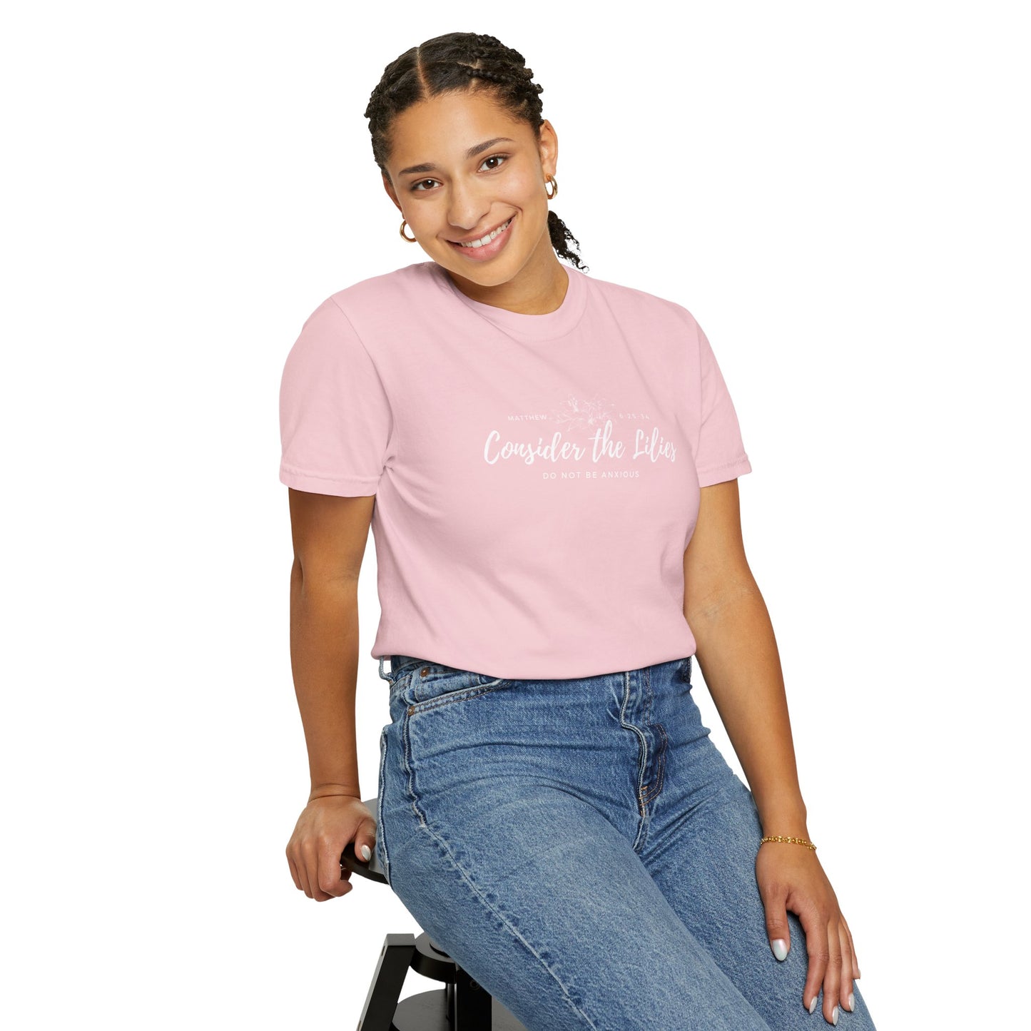 Comfort Colors Garment-Dyed Inspirational T-shirt, Consider the Lilies Tee, Unisex Casual Wear, Motivational Shirt, Relaxed Style