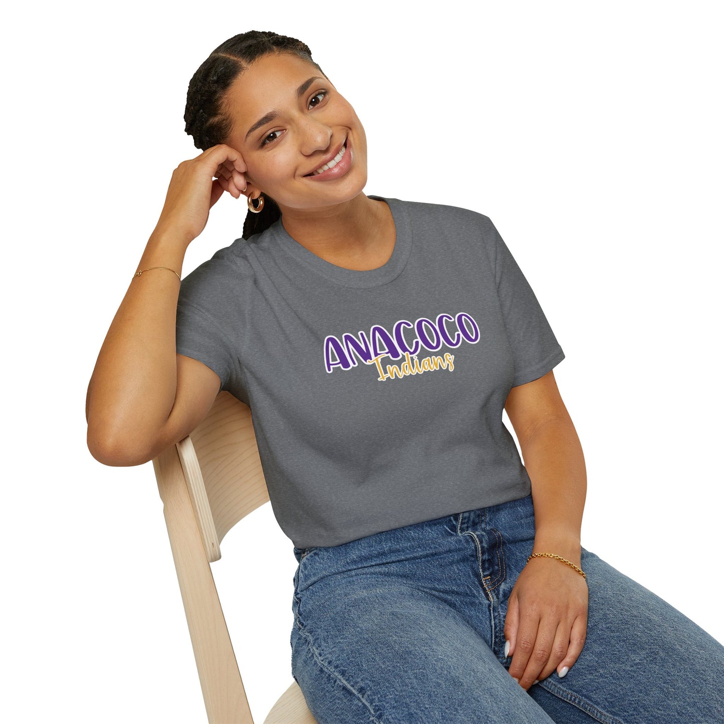 Gildan Anacoco Indians Style 2 Unisex Softstyle T-Shirt, Cute Graphic Tee, Team Spirit Shirt, Casual Wear, Gift for Fans