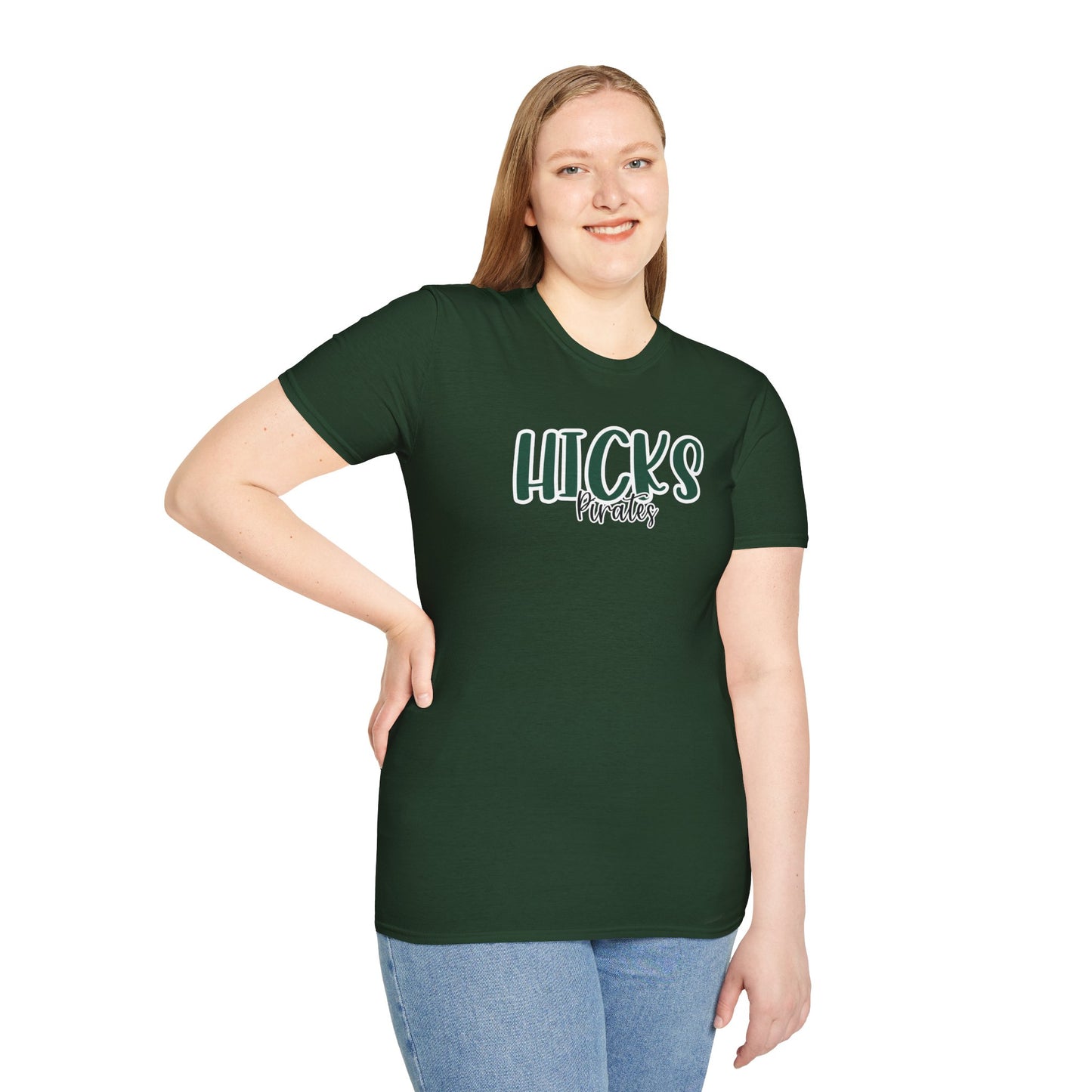 Gildan Hicks Pirates Style 2 Unisex Softstyle T-Shirt, Cute Graphic Tee, Team Spirit Shirt, Casual Wear, Gift for Fans
