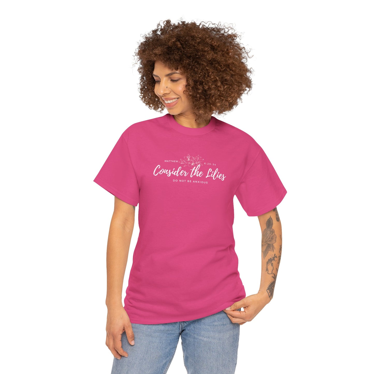 Gildan Unisex Heavy Cotton Tee with 'Consider the Lilies' Design | Casual Wear, Gifts, Inspirational Apparel, Everyday Comfort