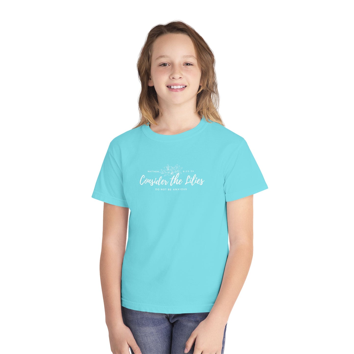 Comfort Colors "Consider the Lilies" Inspirational T-Shirt, Everyday Wear, Gift for kids, Christian Thought