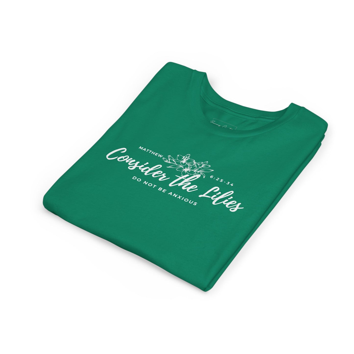 Bella + Canvas Consider the Lilies Youth Tee, Inspirational Kids Shirt, Motivational T-Shirt, Spring Gift, Nature Lover Clothing