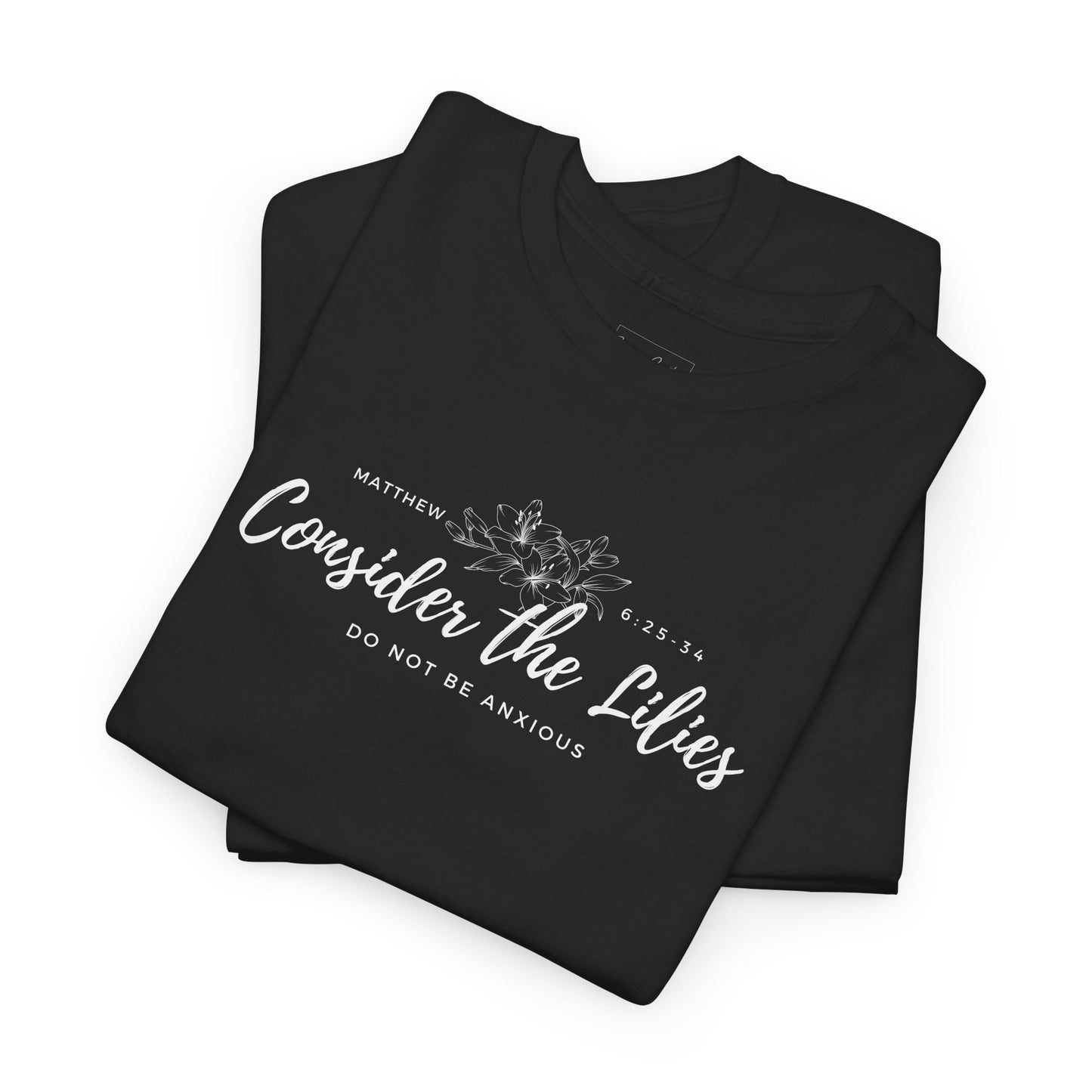 Gildan Unisex Heavy Cotton Tee with 'Consider the Lilies' Design | Casual Wear, Gifts, Inspirational Apparel, Everyday Comfort