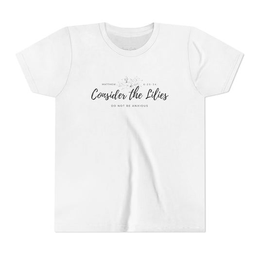 Bella + Canvas Consider the Lilies Youth Tee, Inspirational Kids Shirt, Motivational T-Shirt, Spring Gift, Nature Lover Clothing