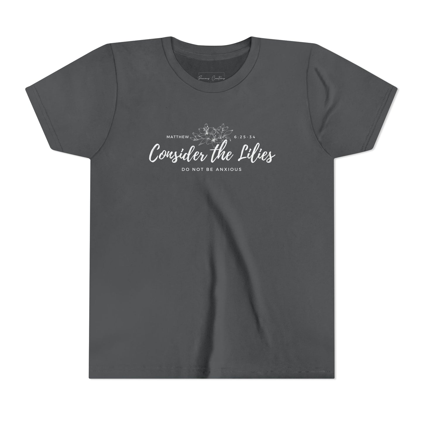 Bella + Canvas Consider the Lilies Youth Tee, Inspirational Kids Shirt, Motivational T-Shirt, Spring Gift, Nature Lover Clothing