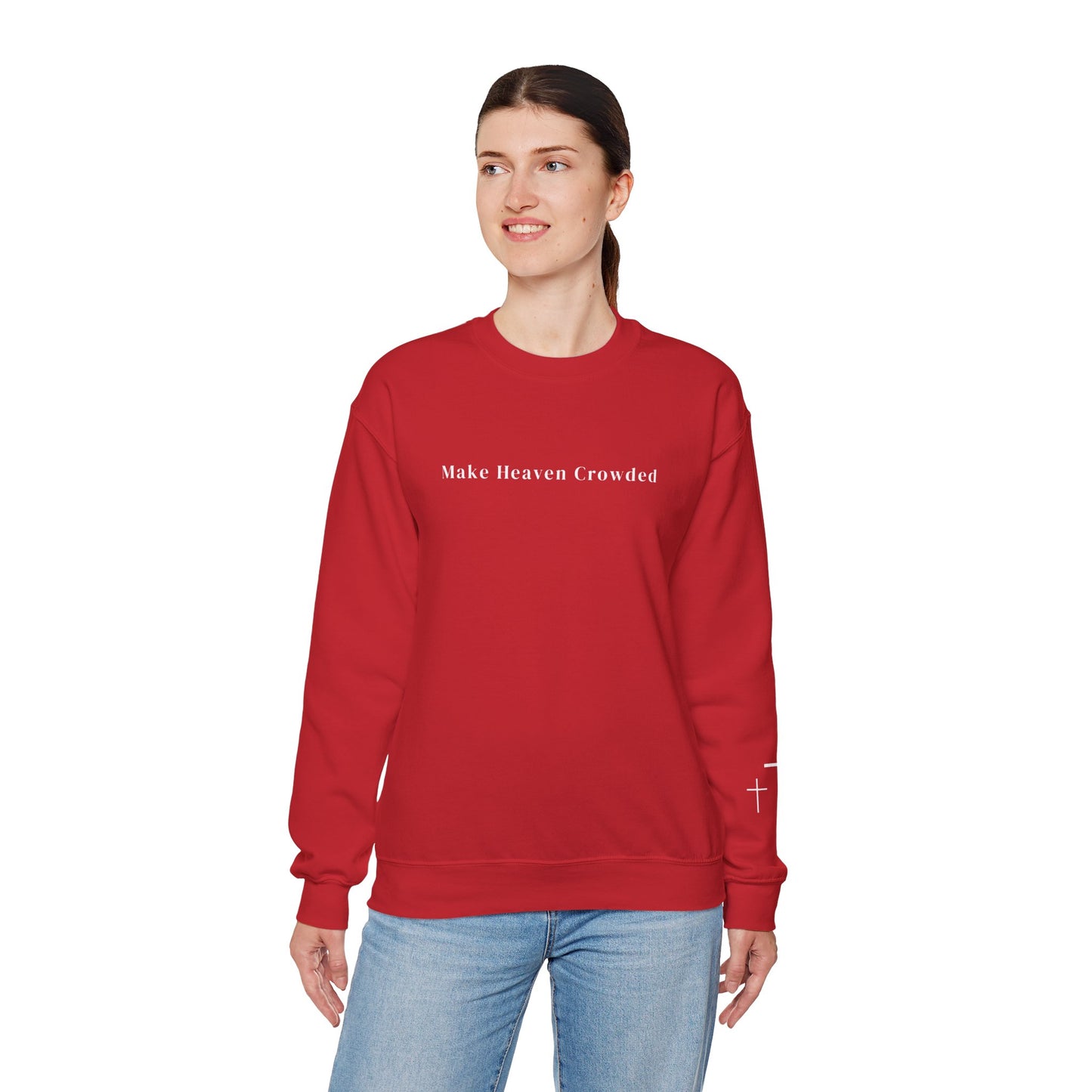 Gildan Make Heaven Crowded Minimalist Inspirational Crewneck Sweatshirt | Unisex, Cozy Fashion, Gift for Her, Casual Wear, Comfort Sweatshirt