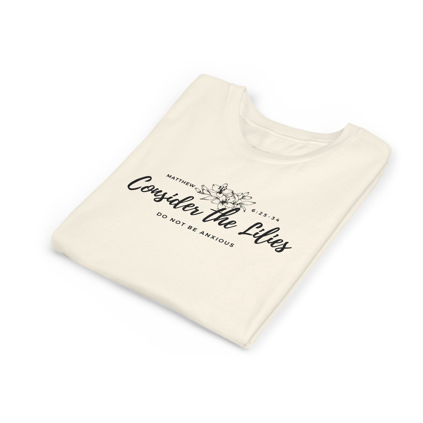 Bella + Canvas Consider the Lilies Youth Tee, Inspirational Kids Shirt, Motivational T-Shirt, Spring Gift, Nature Lover Clothing
