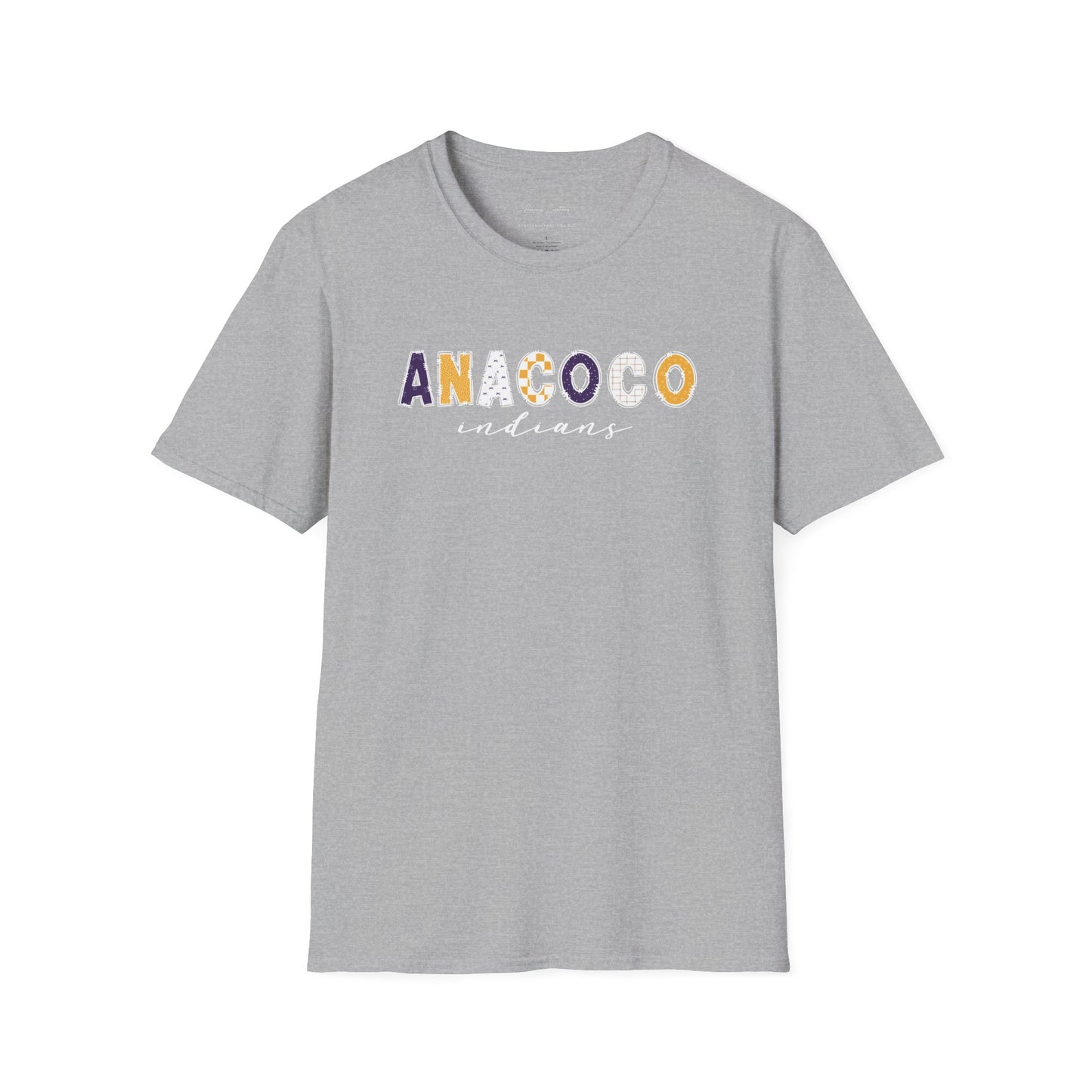 Gildan Anacoco Indians Unisex Softstyle T-Shirt, Cute Graphic Tee, Team Spirit Shirt, Casual Wear, Gift for Fans