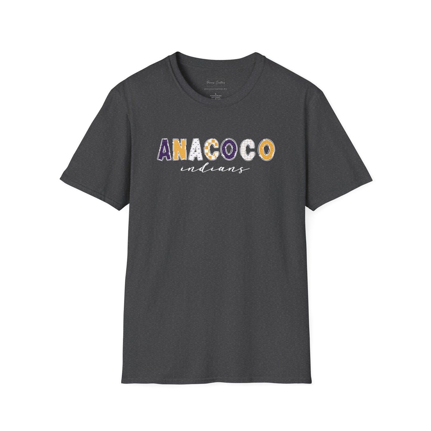 Gildan Anacoco Indians Unisex Softstyle T-Shirt, Cute Graphic Tee, Team Spirit Shirt, Casual Wear, Gift for Fans