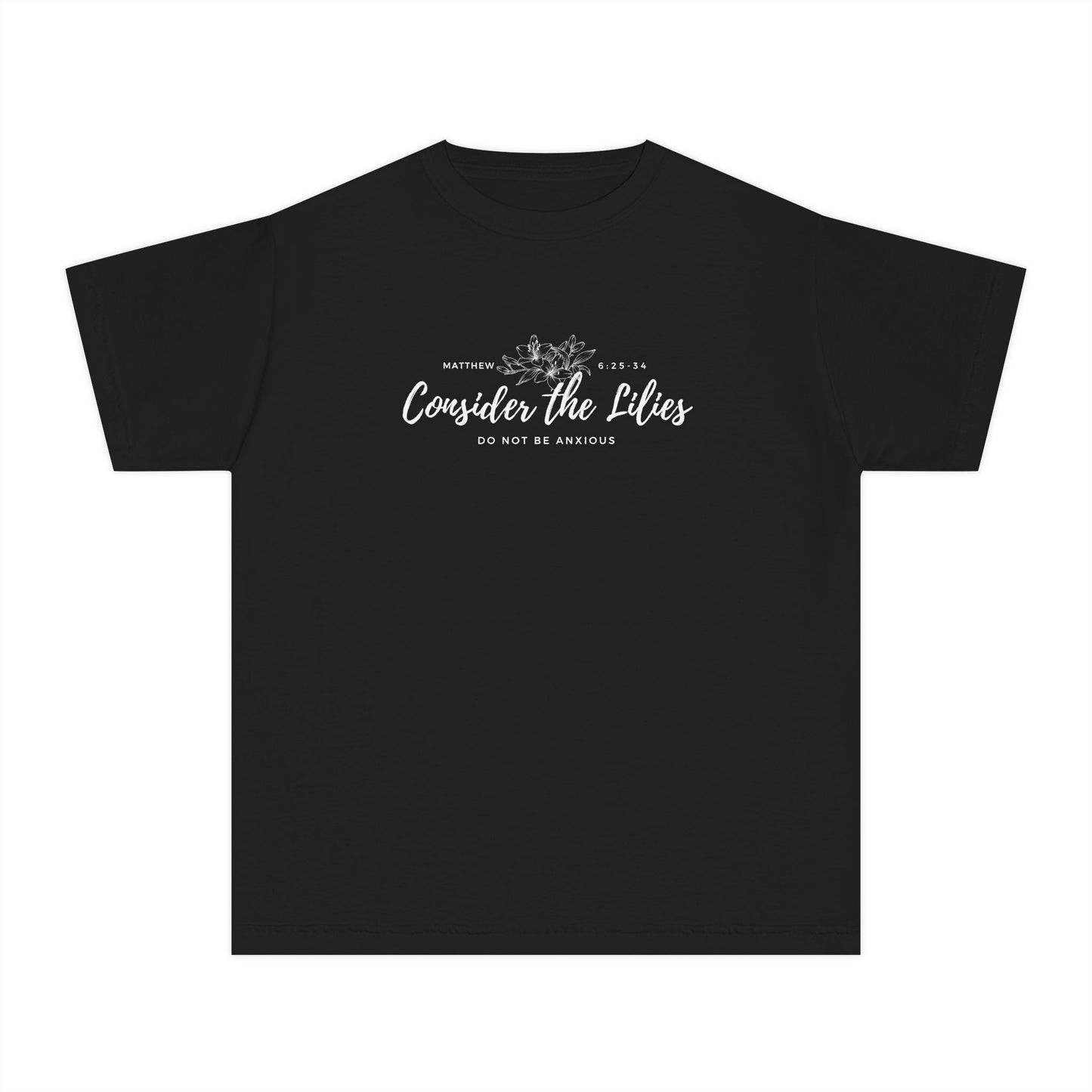 Comfort Colors "Consider the Lilies" Inspirational T-Shirt, Everyday Wear, Gift for kids, Christian Thought