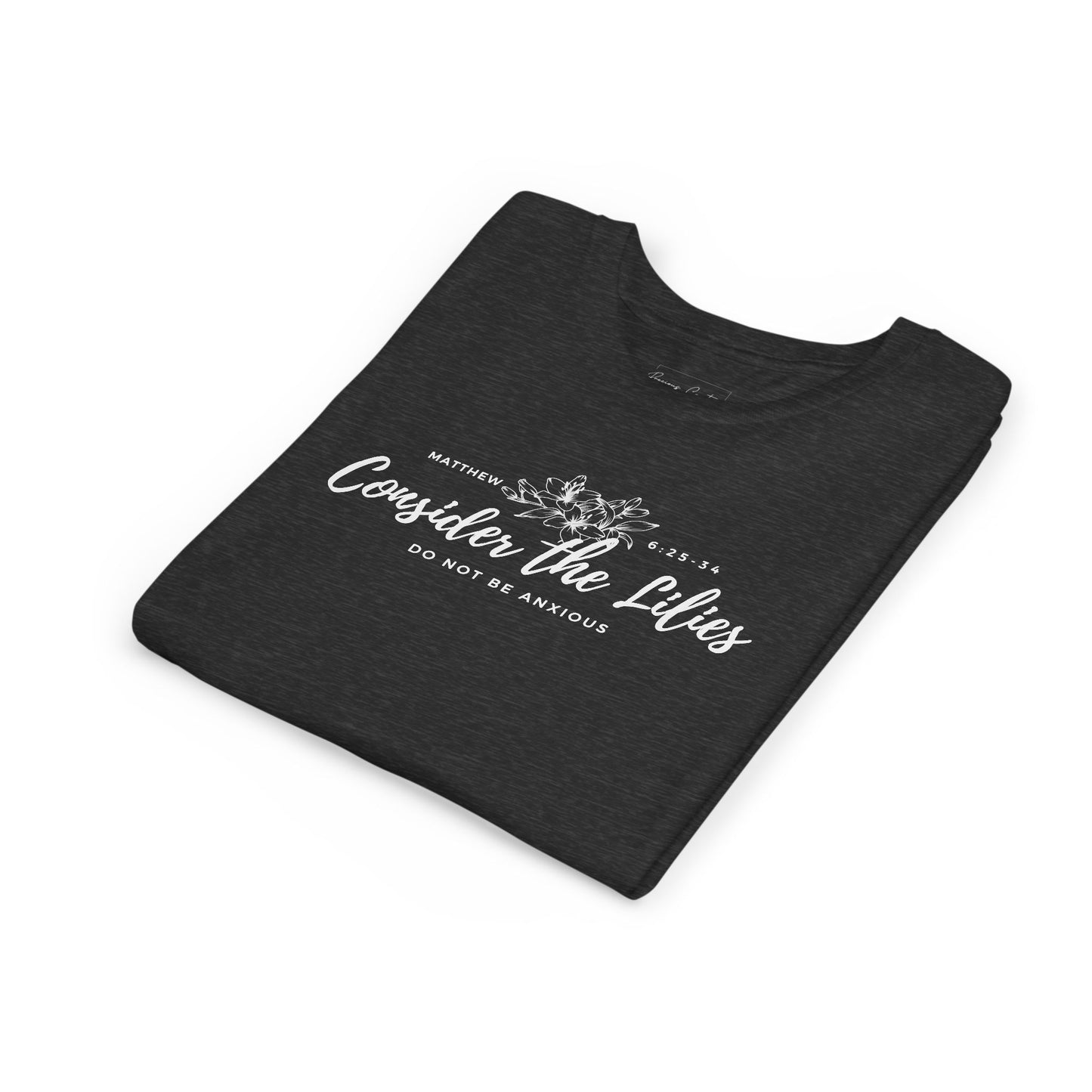 Bella + Canvas Consider the Lilies Youth Tee, Inspirational Kids Shirt, Motivational T-Shirt, Spring Gift, Nature Lover Clothing