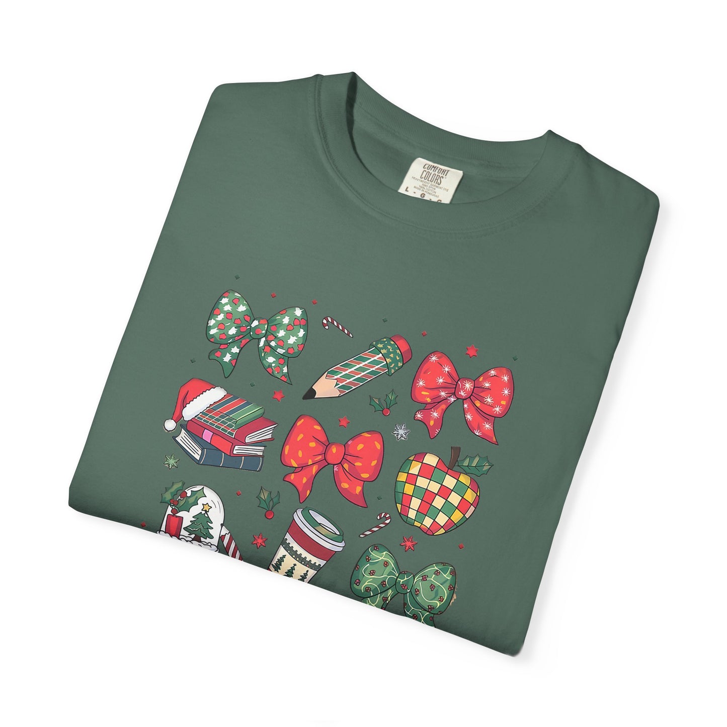 Comfort Colors Festive Bow School T-Shirt - Fun Holiday Graphic Top, Christmas Gift, Unisex Tee, Cozy Wear, Seasonal Style