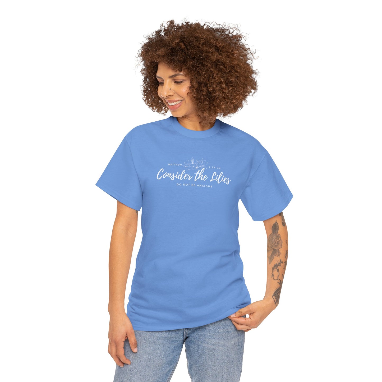 Gildan Unisex Heavy Cotton Tee with 'Consider the Lilies' Design | Casual Wear, Gifts, Inspirational Apparel, Everyday Comfort