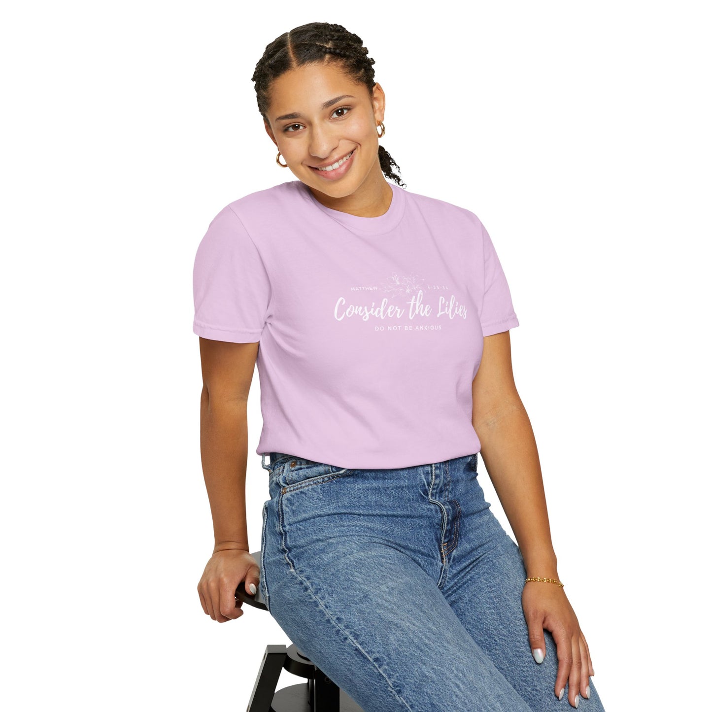 Comfort Colors Garment-Dyed Inspirational T-shirt, Consider the Lilies Tee, Unisex Casual Wear, Motivational Shirt, Relaxed Style