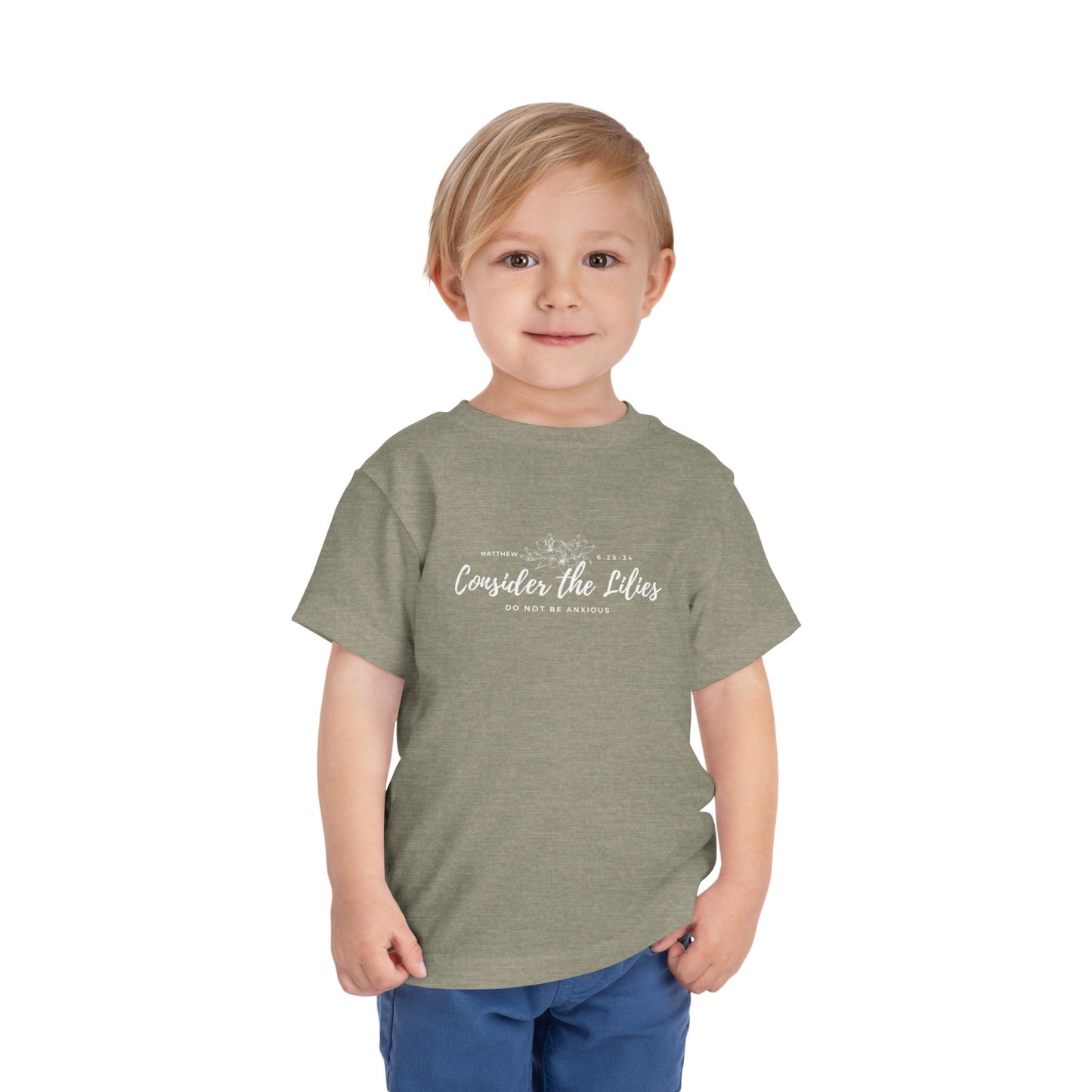 Bella + Canvas Toddler Inspirational Tee - "Consider the Lilies" - Cute Kids Shirt, Birthday Gift, Everyday Wear, Family Matching, Nature Lover