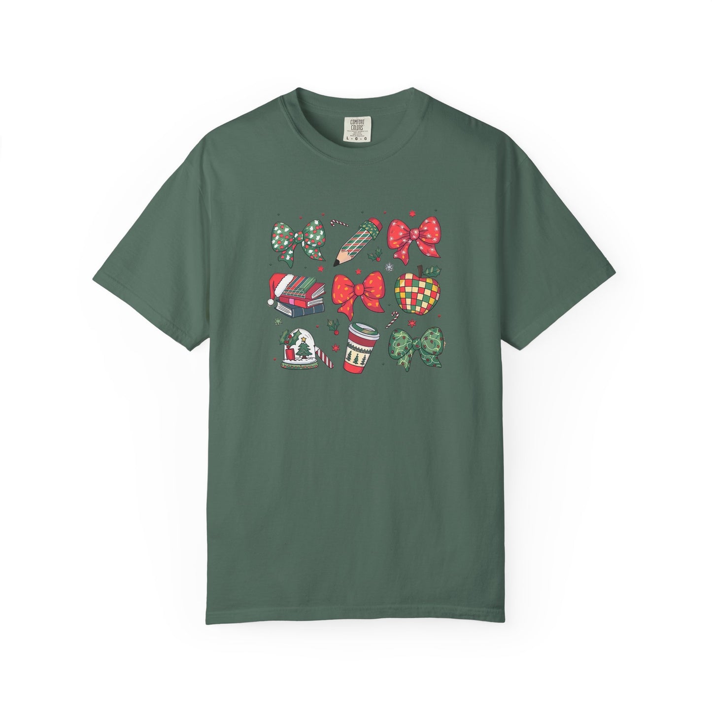 Comfort Colors Festive Bow School T-Shirt - Fun Holiday Graphic Top, Christmas Gift, Unisex Tee, Cozy Wear, Seasonal Style