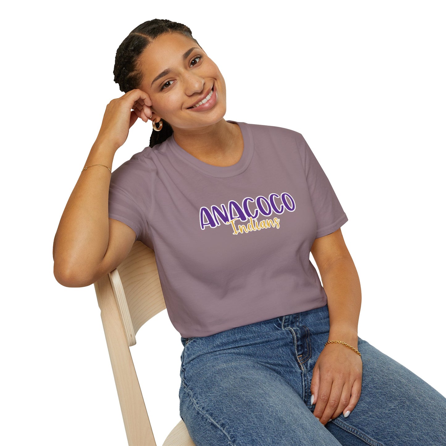 Gildan Anacoco Indians Style 2 Unisex Softstyle T-Shirt, Cute Graphic Tee, Team Spirit Shirt, Casual Wear, Gift for Fans