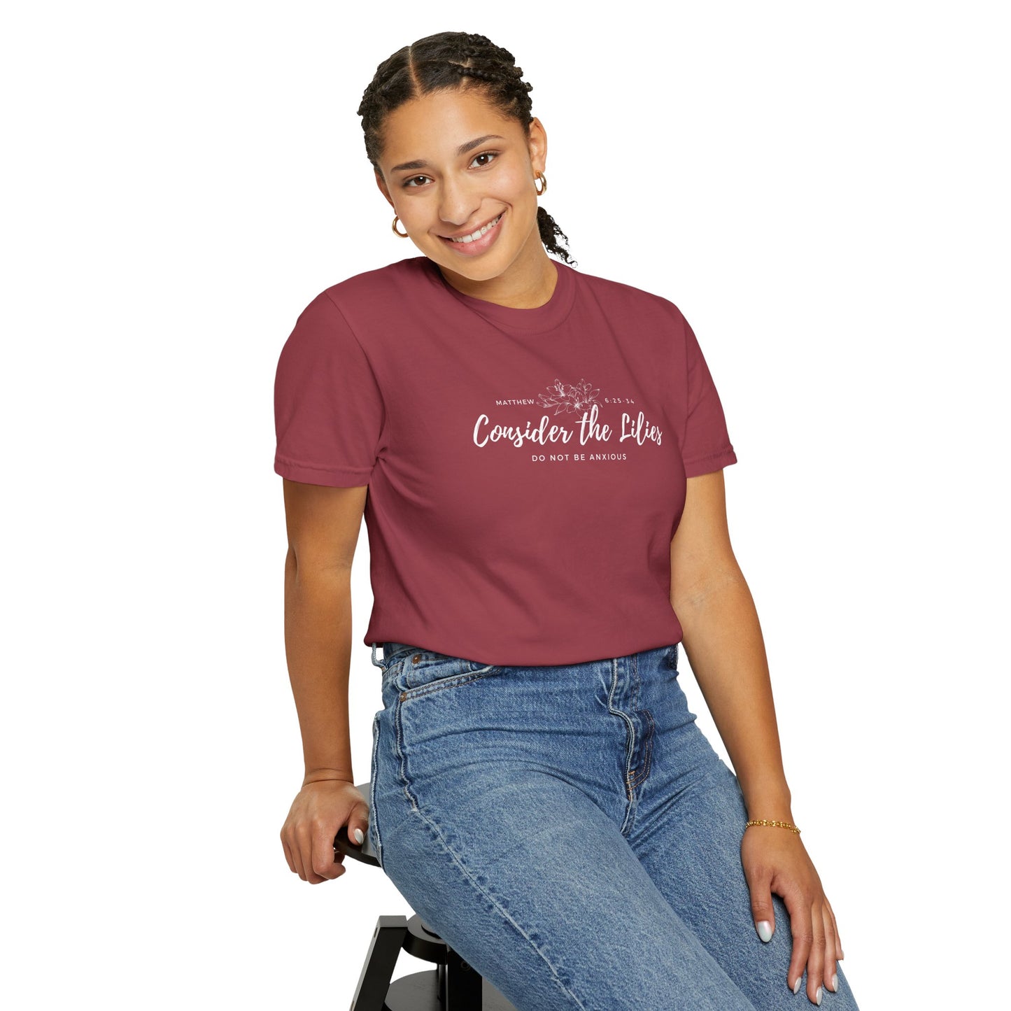 Comfort Colors Consider the Lilies T-Shirt | Inspirational Quote Tee, Unisex Garment-Dyed, Nature Lovers Gift, Spring and Summer Fashion, Meditation Shirt