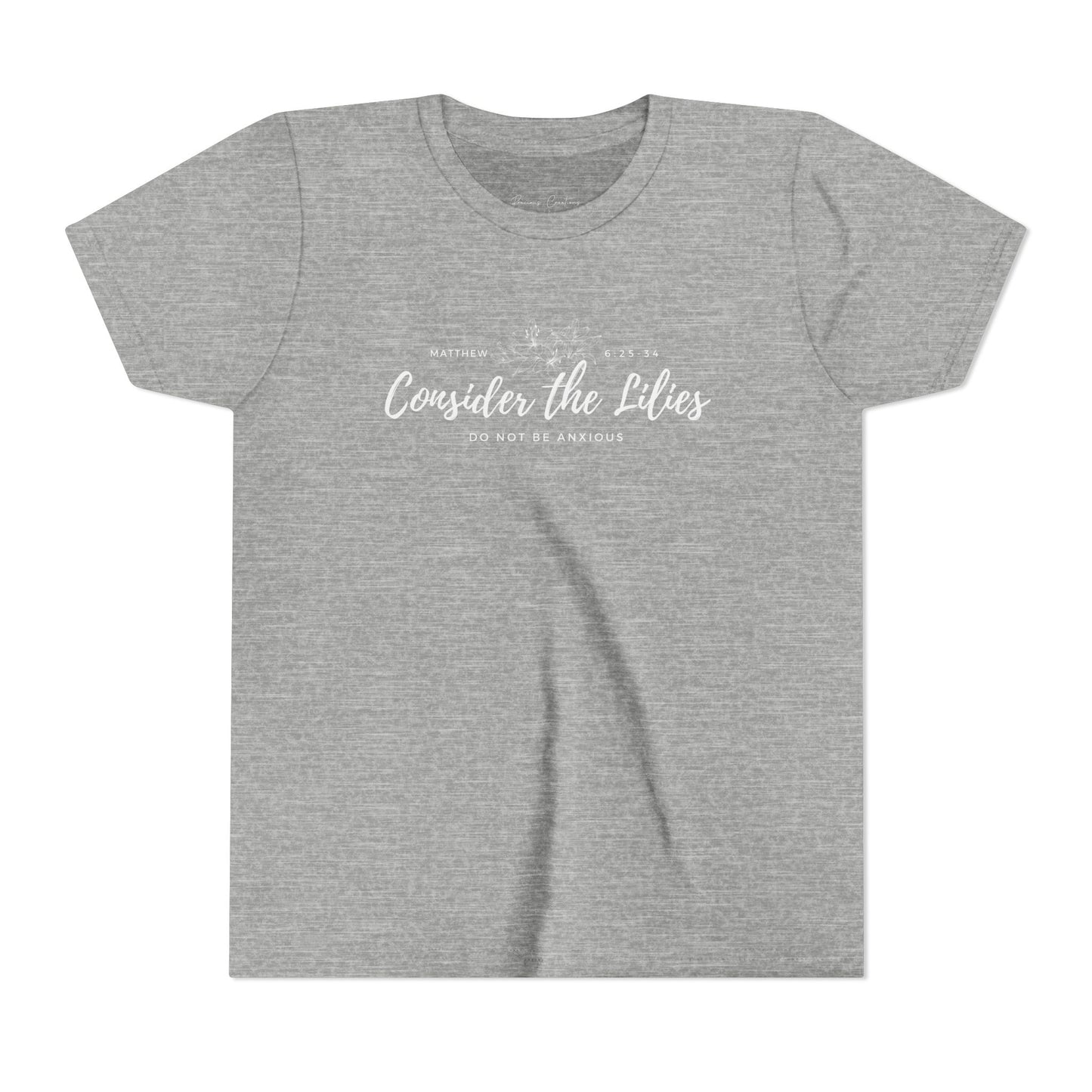 Bella + Canvas Consider the Lilies Youth Tee, Inspirational Kids Shirt, Motivational T-Shirt, Spring Gift, Nature Lover Clothing