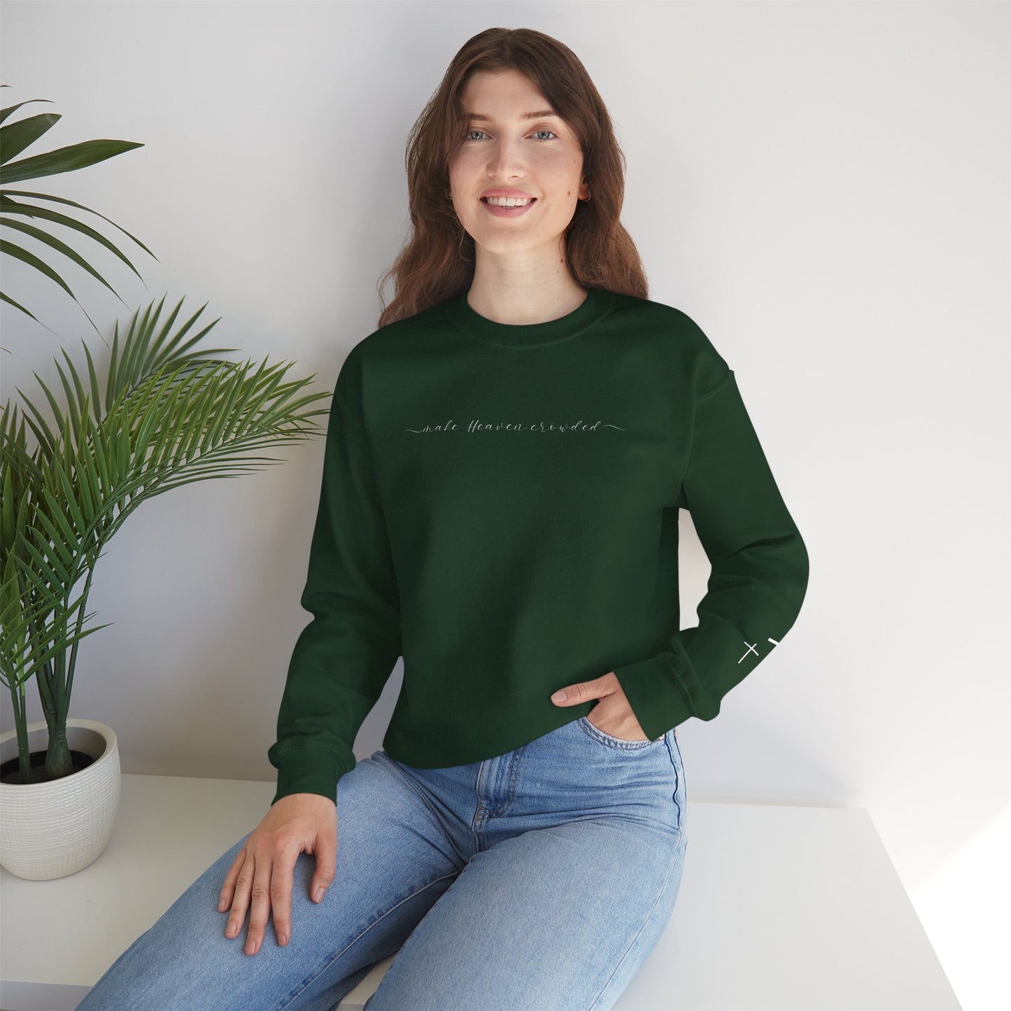 Gildan Make Heaven Crowded Minimalist Inspirational Crewneck Sweatshirt | Unisex, Cozy Fashion, Gift for Her, Casual Wear, Comfort Sweatshirt