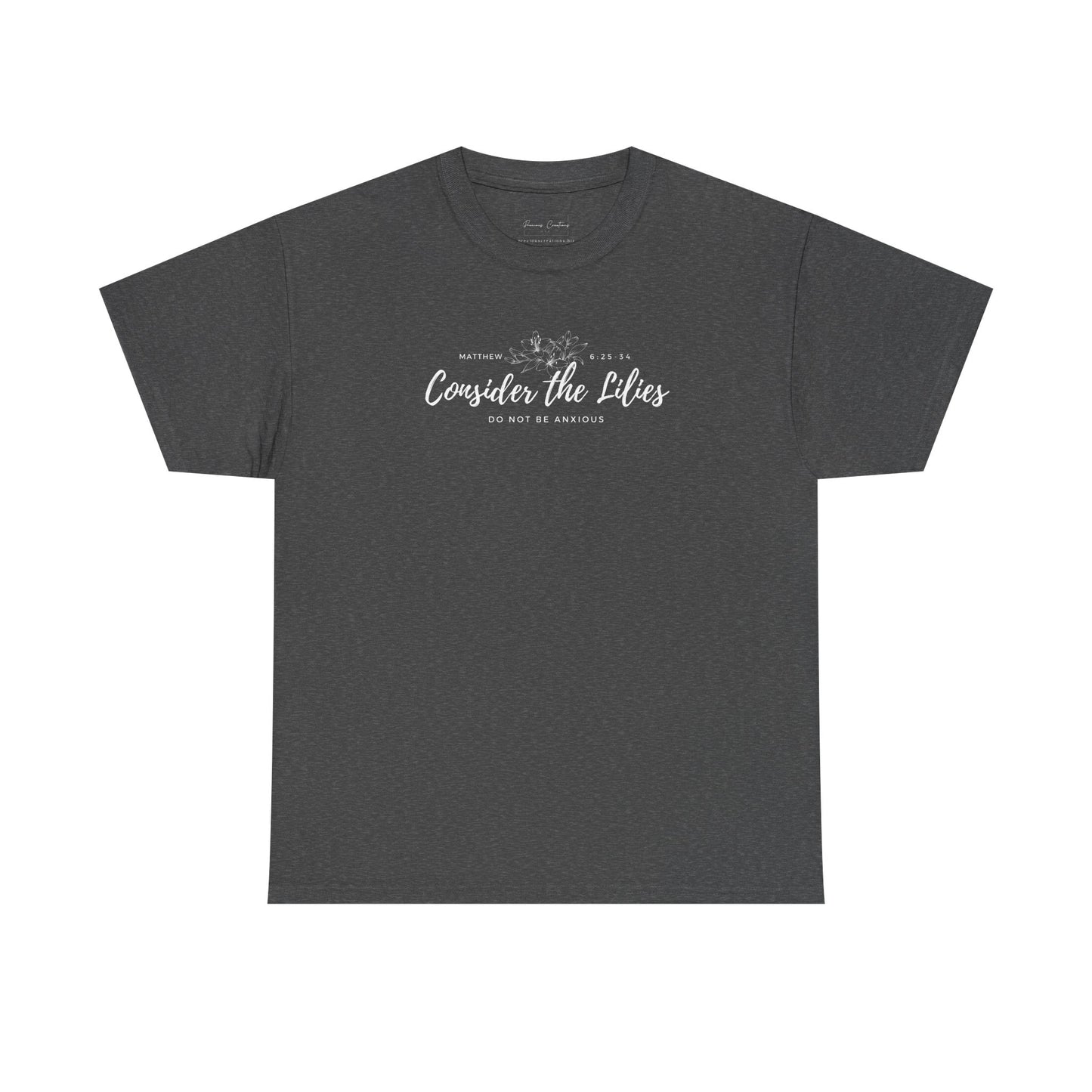 Gildan Unisex Heavy Cotton Tee with 'Consider the Lilies' Design | Casual Wear, Gifts, Inspirational Apparel, Everyday Comfort