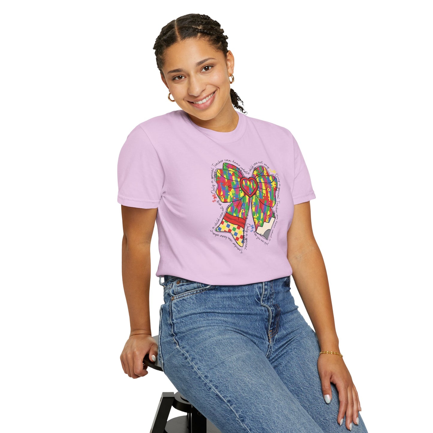 Comfort Colors Special Education Bow T-Shirt , Unisex Garment-Dyed Tee, Casual Wear, Gift for Her, Holiday Apparel
