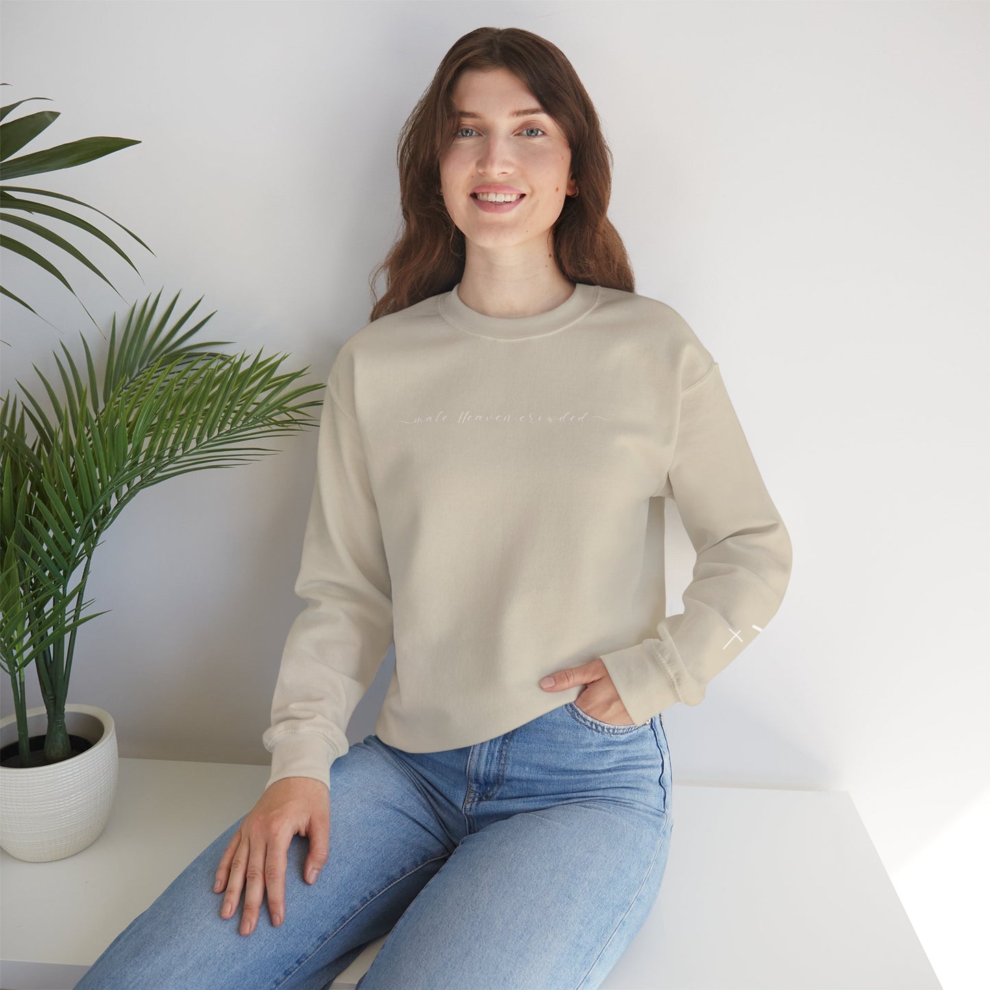 Gildan Make Heaven Crowded Minimalist Inspirational Crewneck Sweatshirt | Unisex, Cozy Fashion, Gift for Her, Casual Wear, Comfort Sweatshirt
