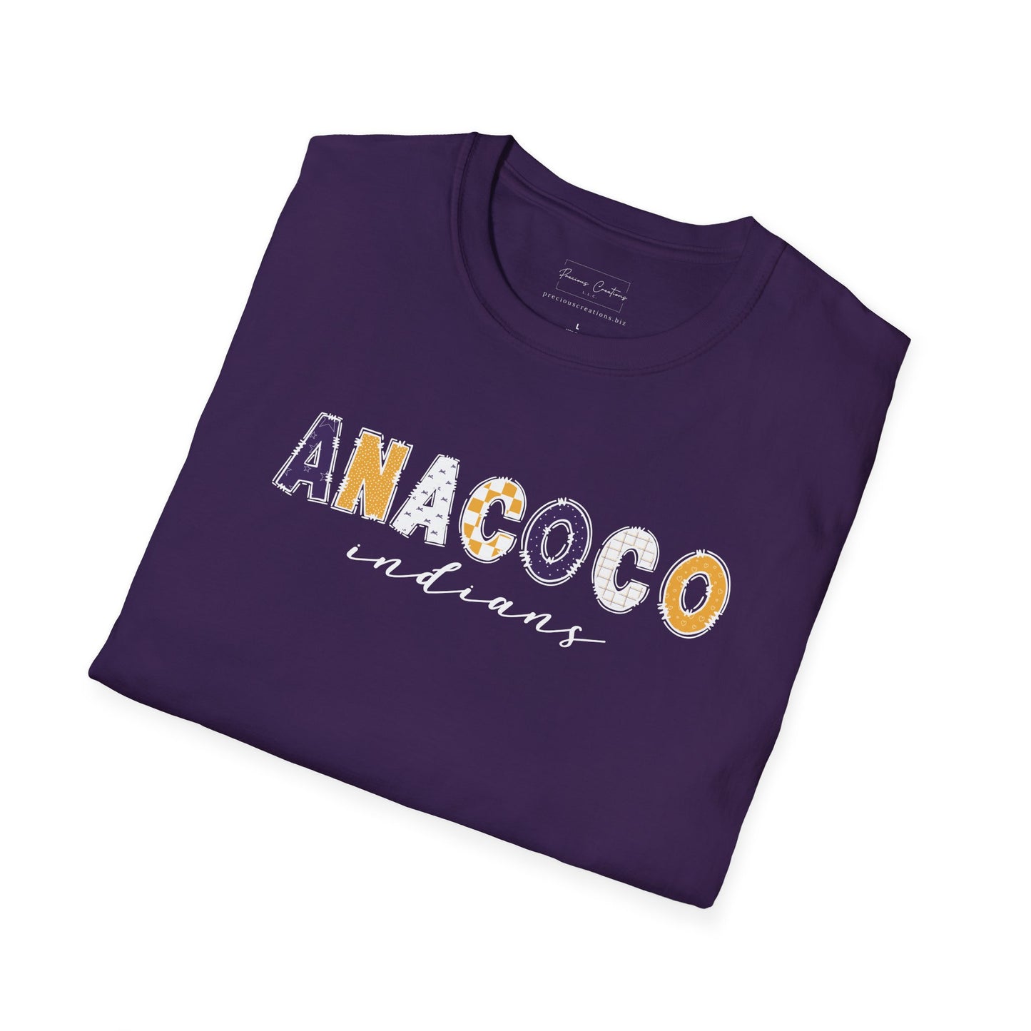 Gildan Anacoco Indians Unisex Softstyle T-Shirt, Cute Graphic Tee, Team Spirit Shirt, Casual Wear, Gift for Fans