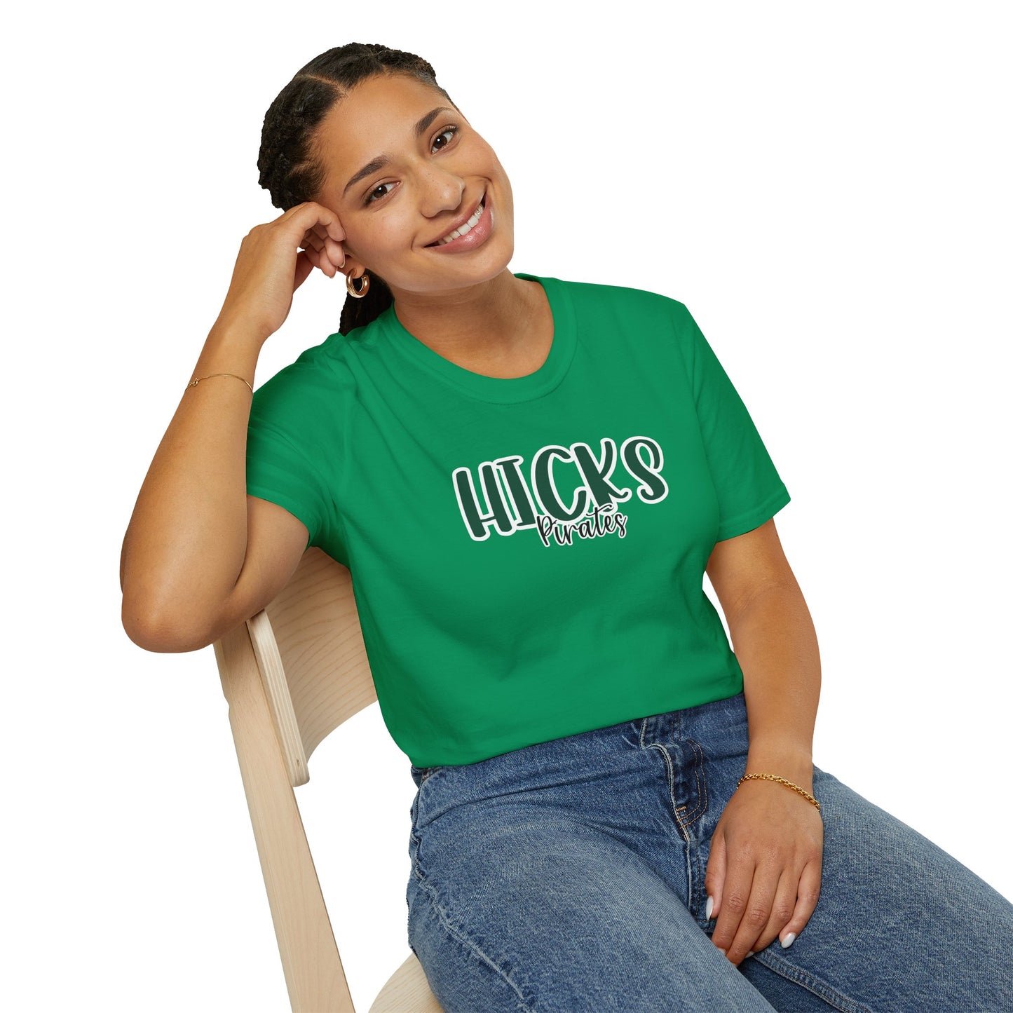 Gildan Hicks Pirates Style 2 Unisex Softstyle T-Shirt, Cute Graphic Tee, Team Spirit Shirt, Casual Wear, Gift for Fans