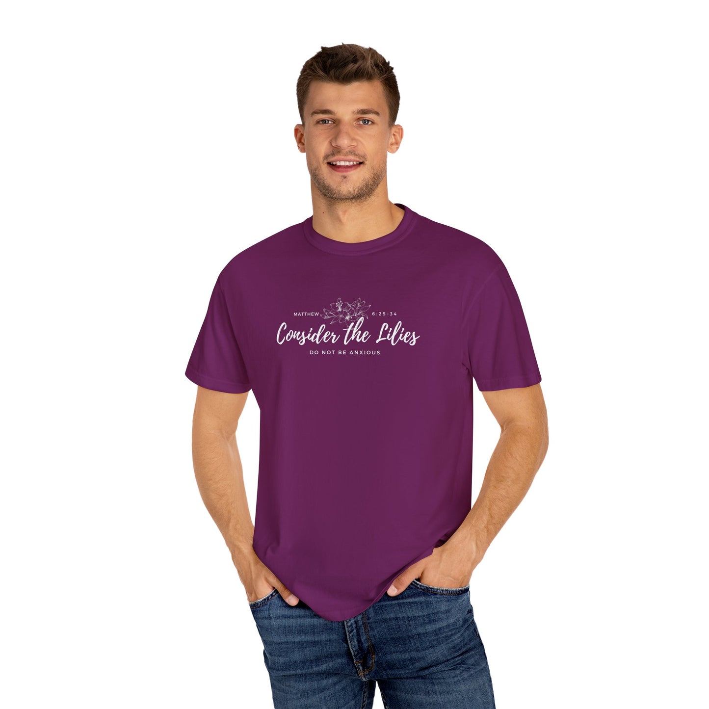 Comfort Colors Garment-Dyed Inspirational T-shirt, Consider the Lilies Tee, Unisex Casual Wear, Motivational Shirt, Relaxed Style