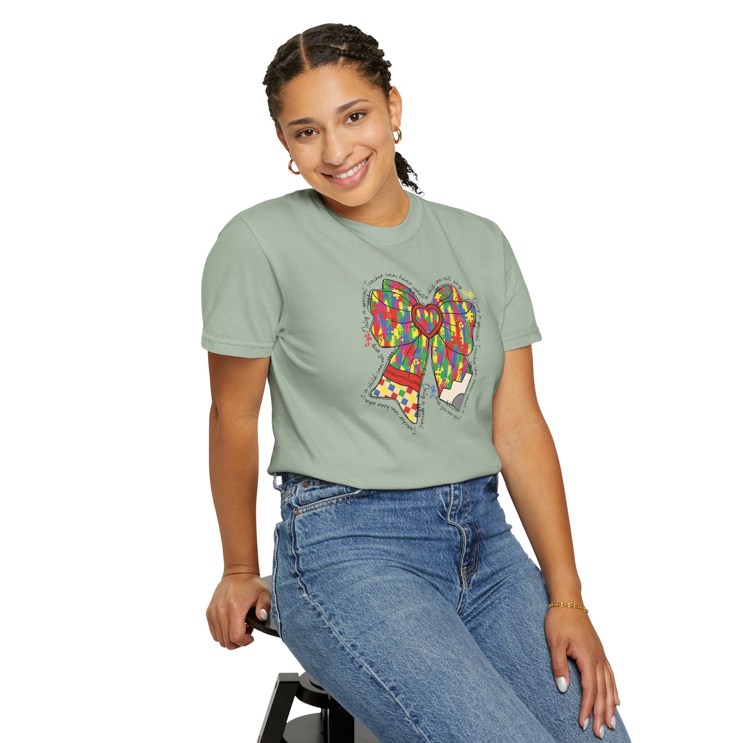 Comfort Colors Special Education Bow T-Shirt , Unisex Garment-Dyed Tee, Casual Wear, Gift for Her, Holiday Apparel