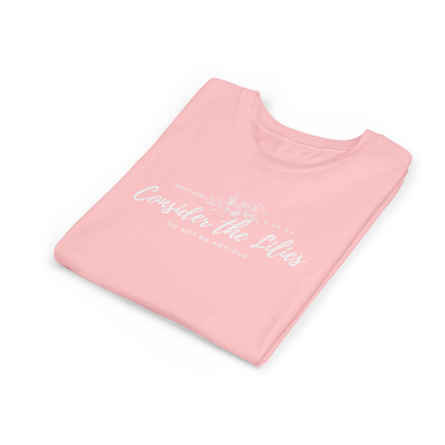 Bella + Canvas Consider the Lilies Youth Tee, Inspirational Kids Shirt, Motivational T-Shirt, Spring Gift, Nature Lover Clothing