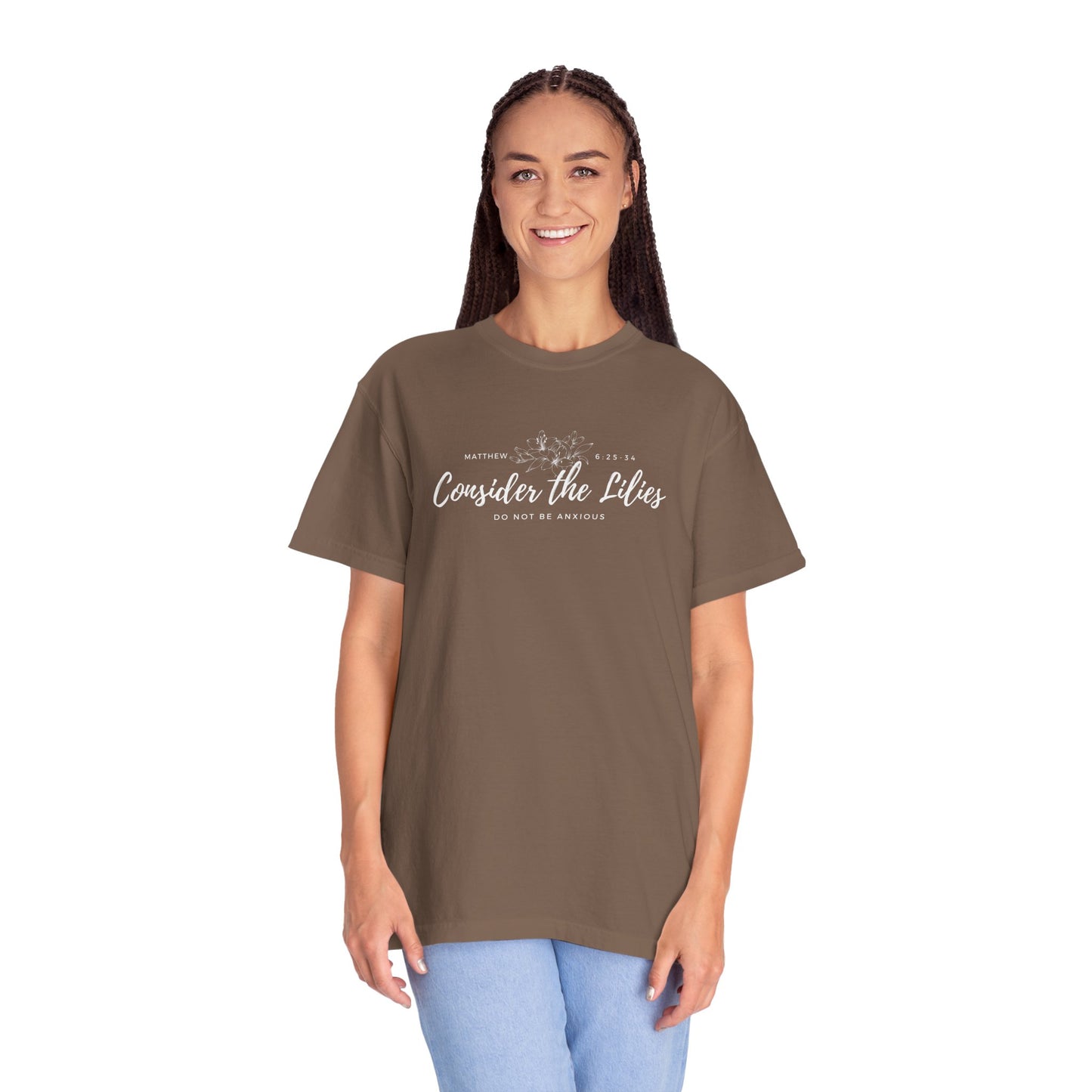 Comfort Colors Garment-Dyed Inspirational T-shirt, Consider the Lilies Tee, Unisex Casual Wear, Motivational Shirt, Relaxed Style
