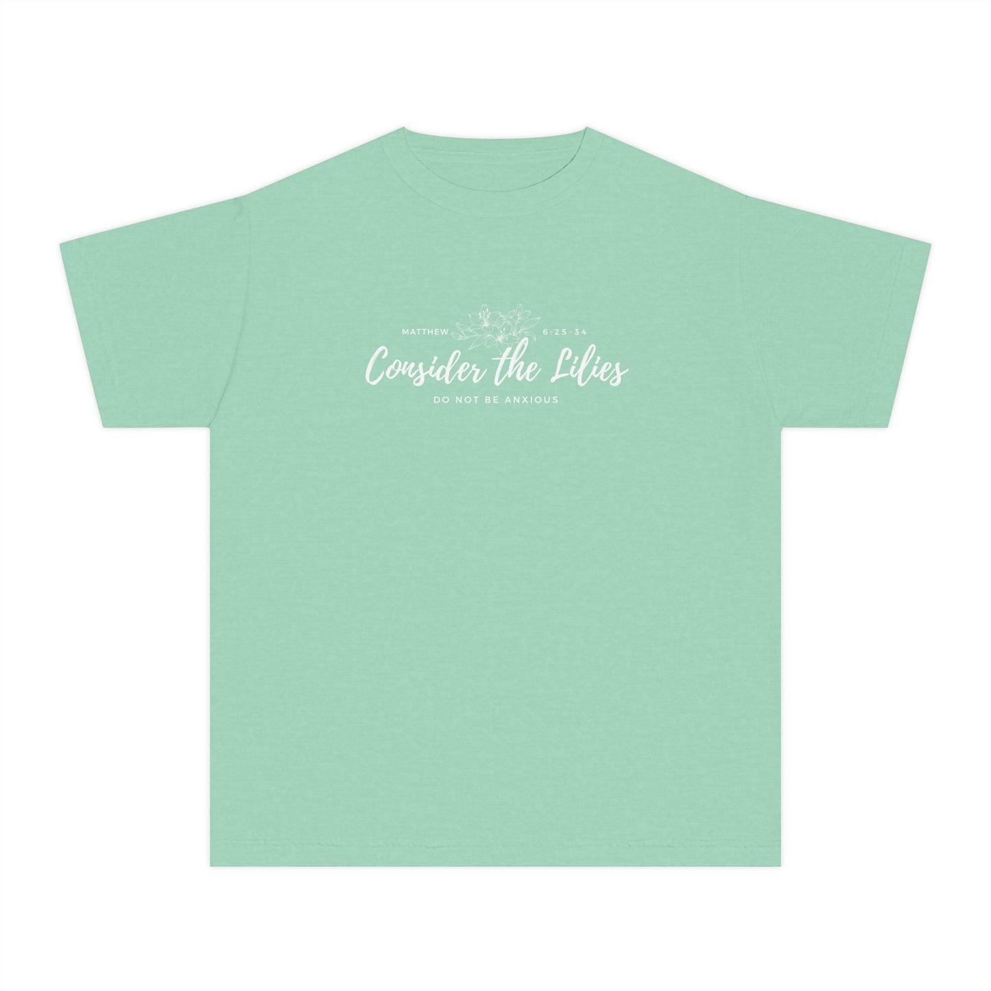 Comfort Colors "Consider the Lilies" Inspirational T-Shirt, Everyday Wear, Gift for kids, Christian Thought