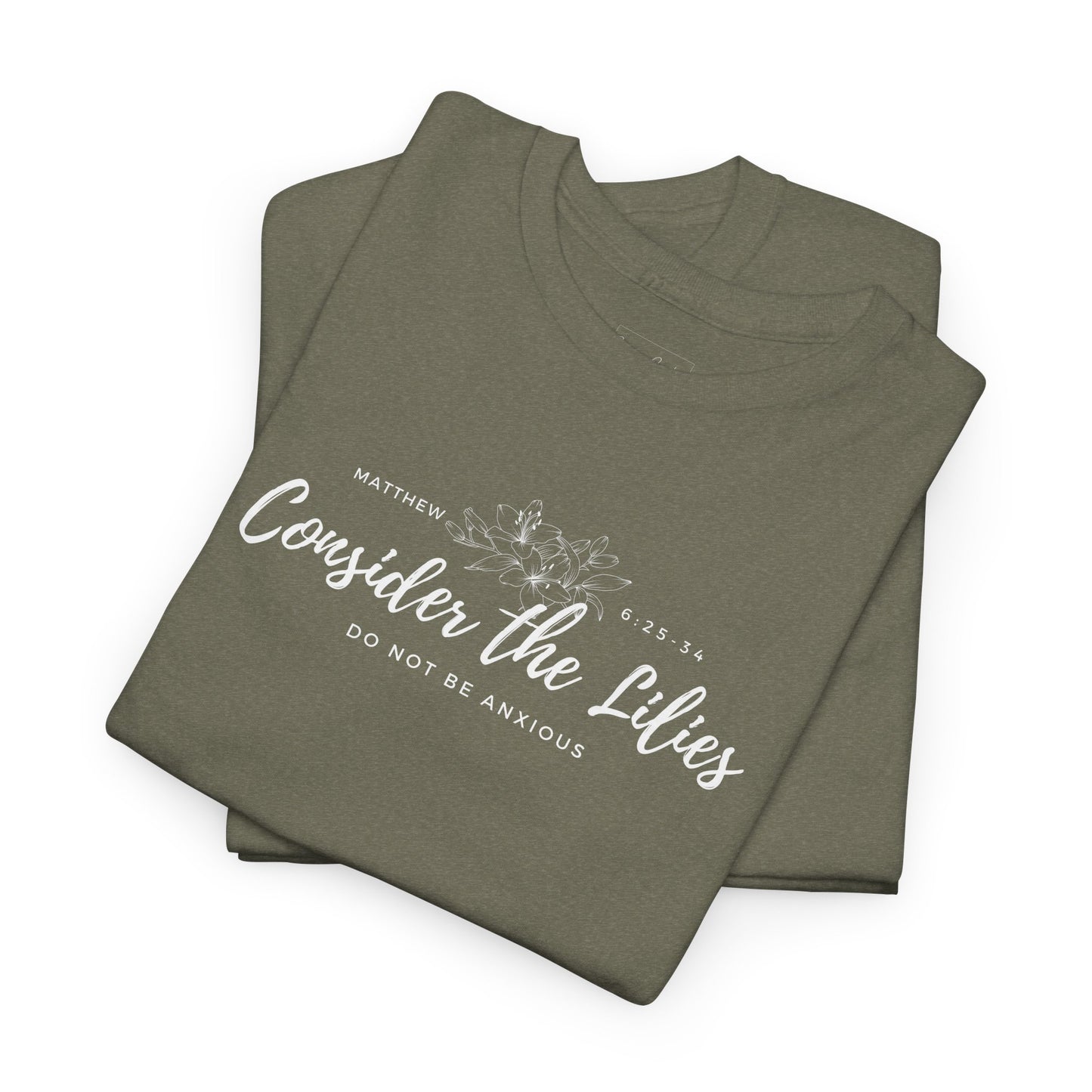 Gildan Unisex Heavy Cotton Tee with 'Consider the Lilies' Design | Casual Wear, Gifts, Inspirational Apparel, Everyday Comfort