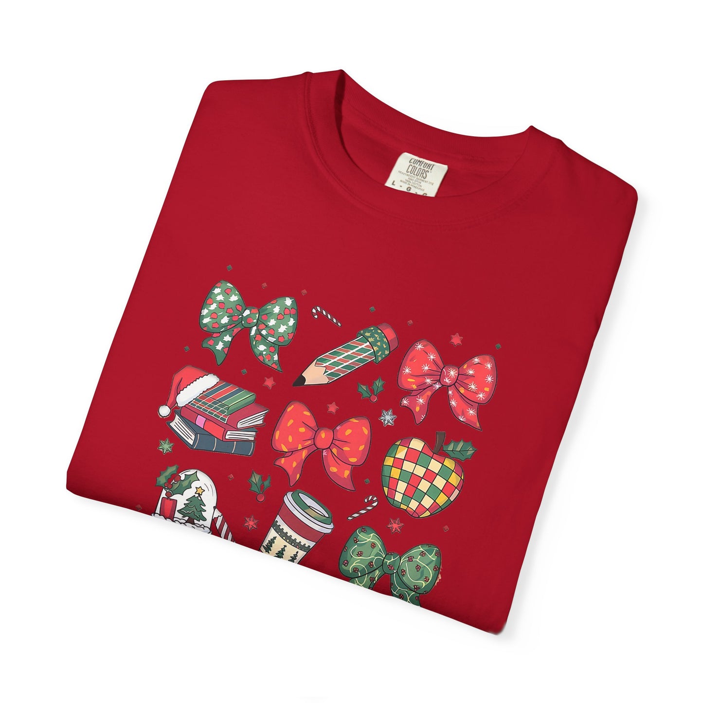 Comfort Colors Festive Bow School T-Shirt - Fun Holiday Graphic Top, Christmas Gift, Unisex Tee, Cozy Wear, Seasonal Style