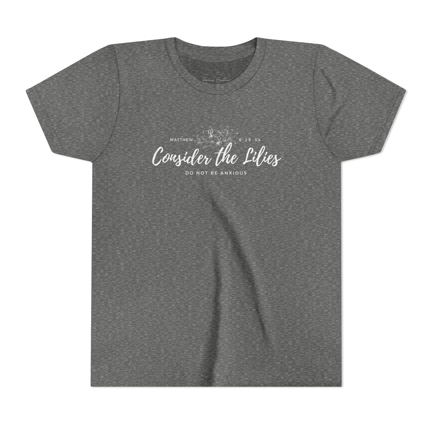 Bella + Canvas Consider the Lilies Youth Tee, Inspirational Kids Shirt, Motivational T-Shirt, Spring Gift, Nature Lover Clothing