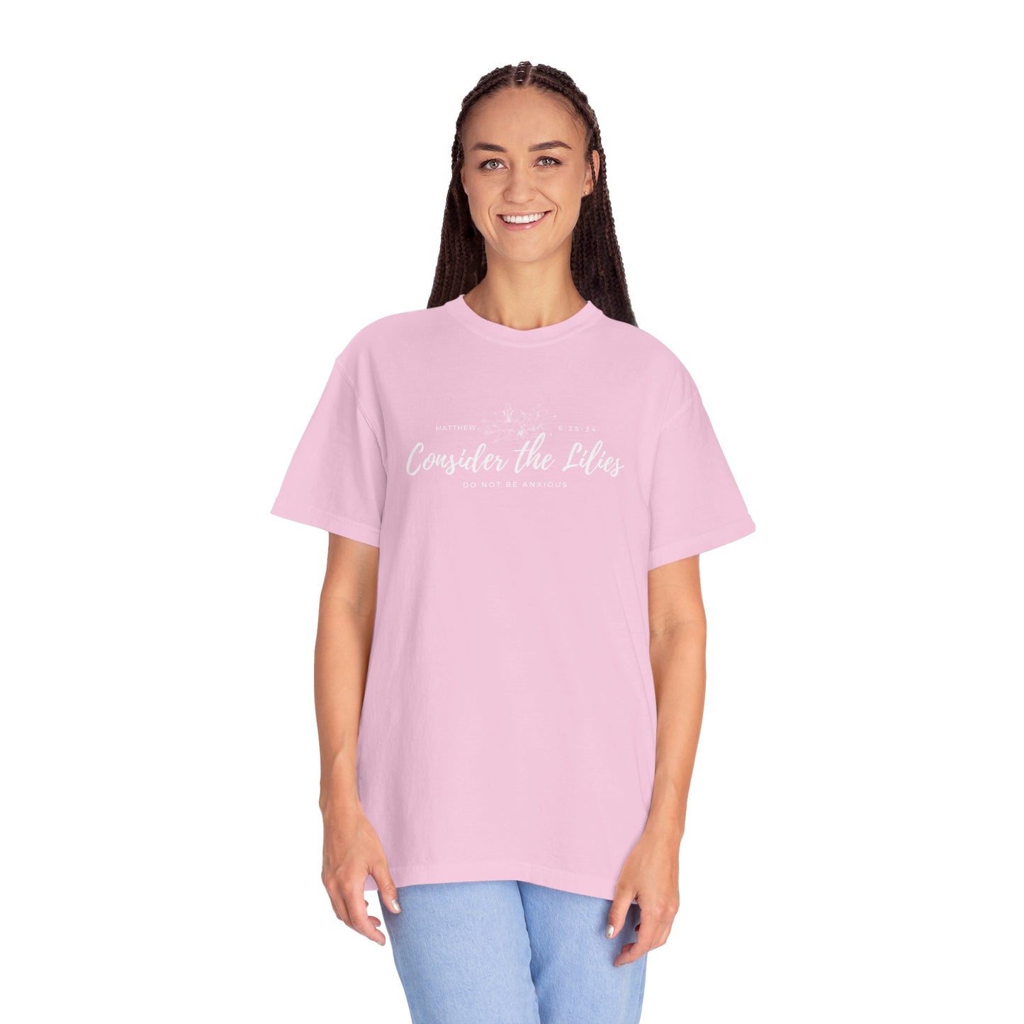 Comfort Colors Garment-Dyed Inspirational T-shirt, Consider the Lilies Tee, Unisex Casual Wear, Motivational Shirt, Relaxed Style