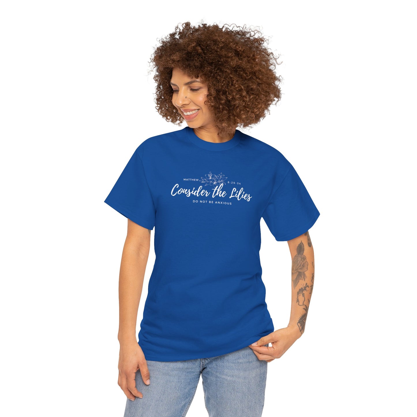 Gildan Unisex Heavy Cotton Tee with 'Consider the Lilies' Design | Casual Wear, Gifts, Inspirational Apparel, Everyday Comfort