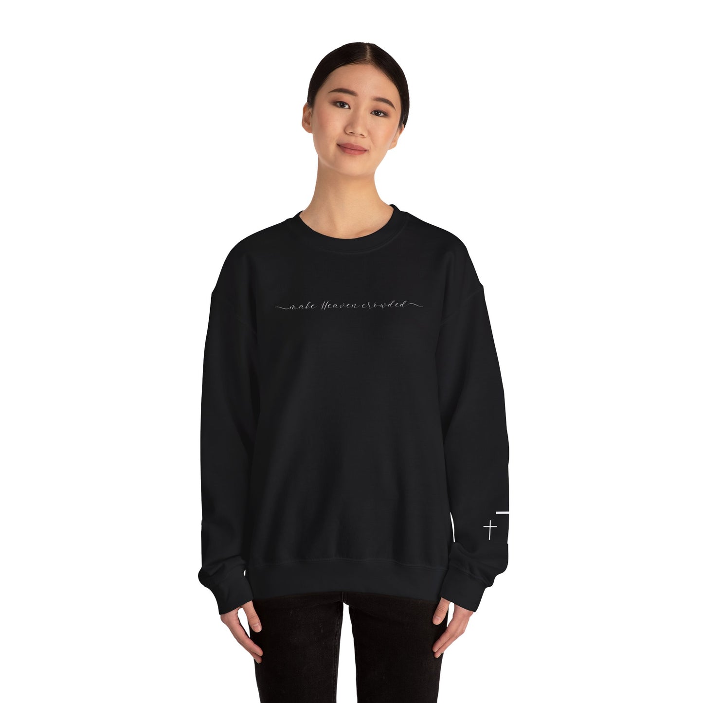Gildan Make Heaven Crowded Minimalist Inspirational Crewneck Sweatshirt | Unisex, Cozy Fashion, Gift for Her, Casual Wear, Comfort Sweatshirt