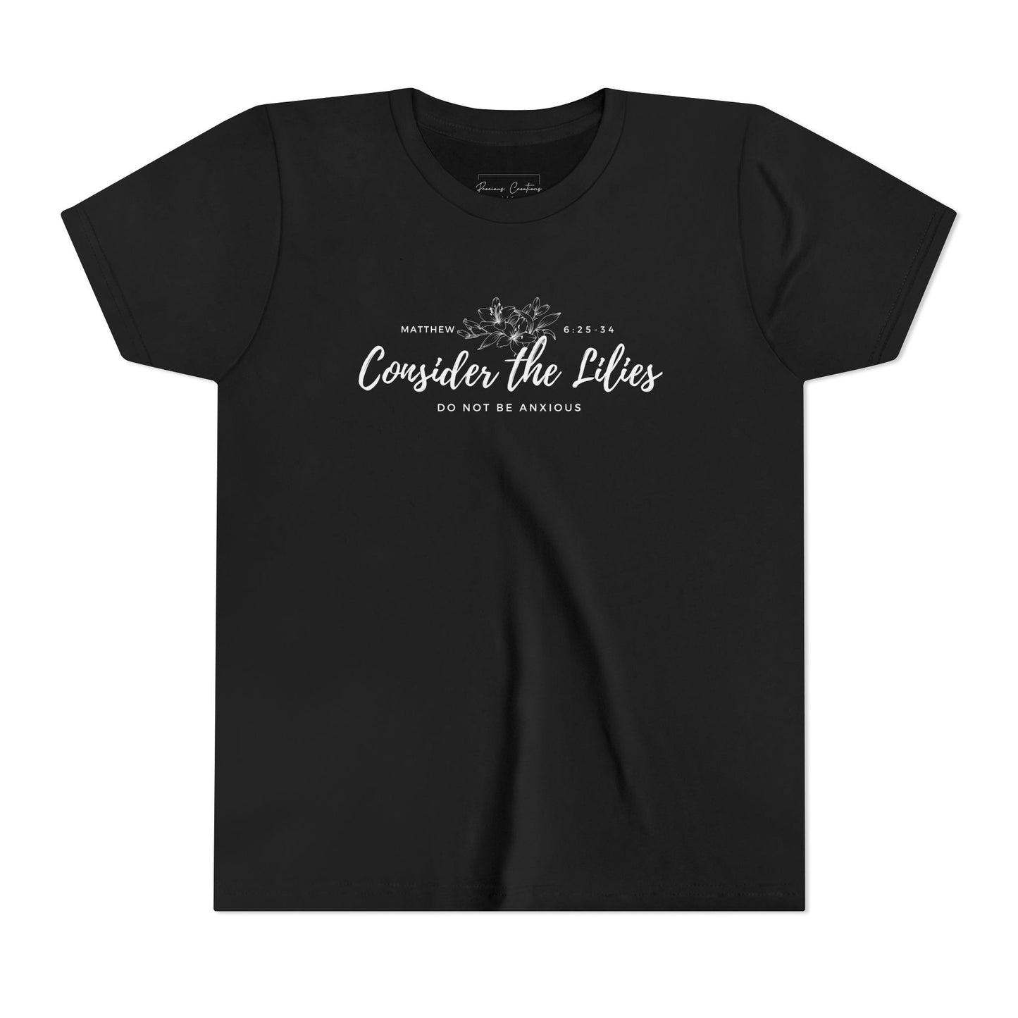 Bella + Canvas Consider the Lilies Youth Tee, Inspirational Kids Shirt, Motivational T-Shirt, Spring Gift, Nature Lover Clothing