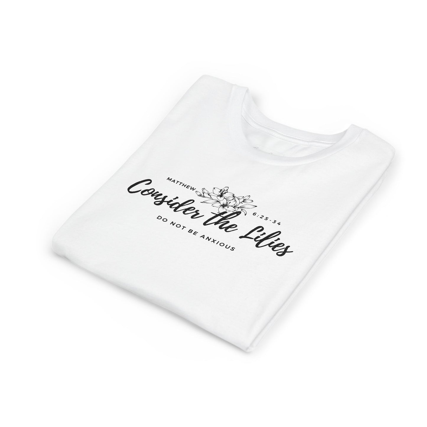 Bella + Canvas Consider the Lilies Youth Tee, Inspirational Kids Shirt, Motivational T-Shirt, Spring Gift, Nature Lover Clothing