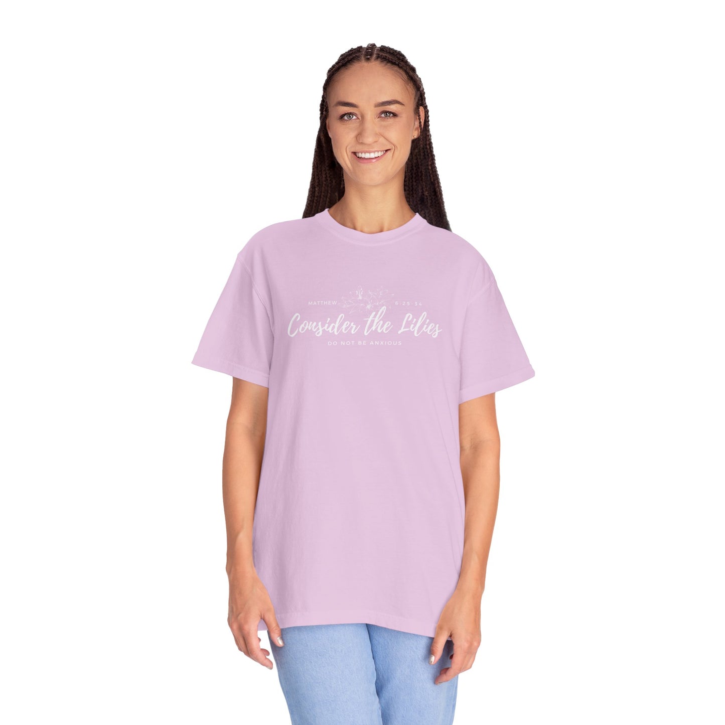 Comfort Colors Garment-Dyed Inspirational T-shirt, Consider the Lilies Tee, Unisex Casual Wear, Motivational Shirt, Relaxed Style