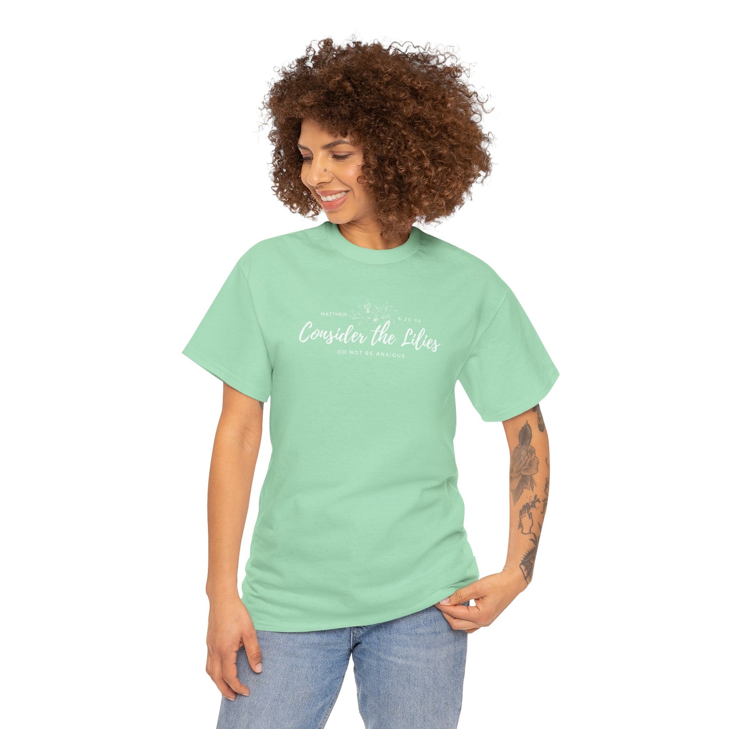 Gildan Unisex Heavy Cotton Tee with 'Consider the Lilies' Design | Casual Wear, Gifts, Inspirational Apparel, Everyday Comfort