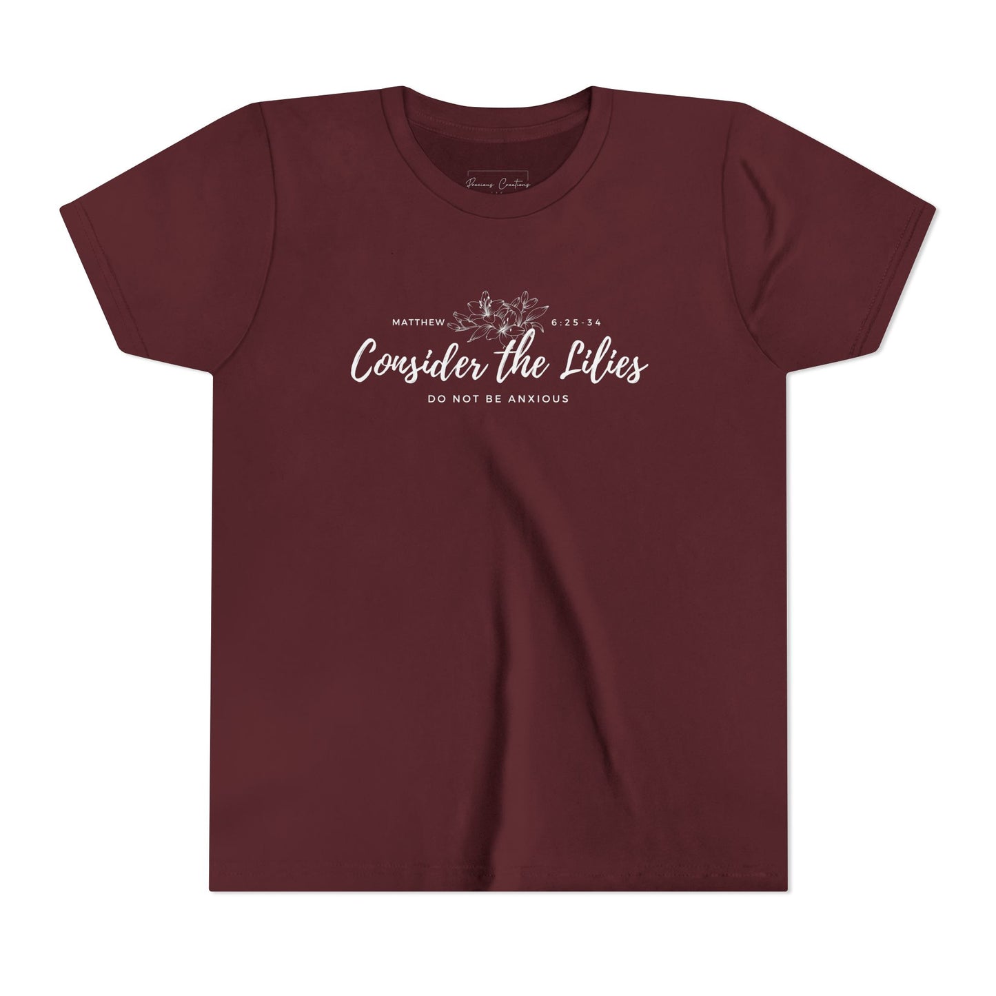 Bella + Canvas Consider the Lilies Youth Tee, Inspirational Kids Shirt, Motivational T-Shirt, Spring Gift, Nature Lover Clothing