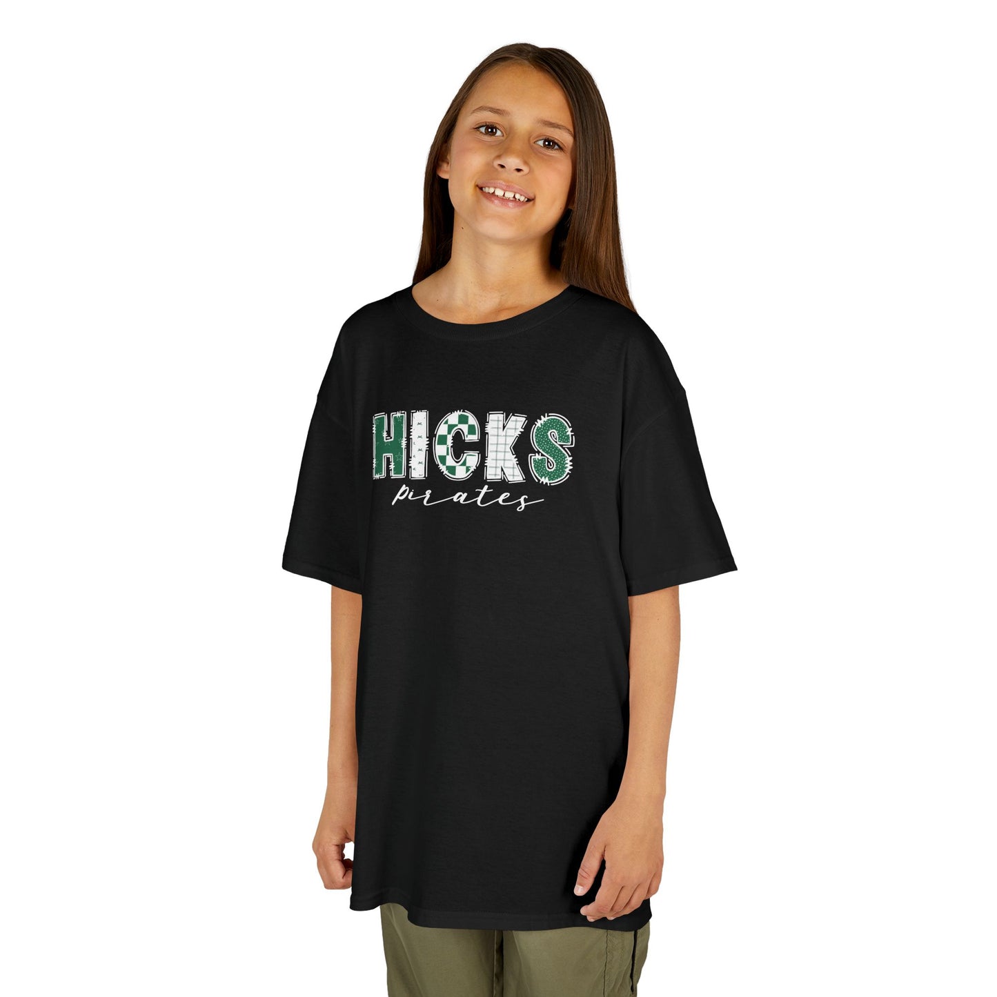 Gildan Kids Heavy Cotton Tee with Hicks Pirates Design, Cute Children's T-Shirt, School Spirit Apparel, Gift for Young Fans, Sporty Kids Wear